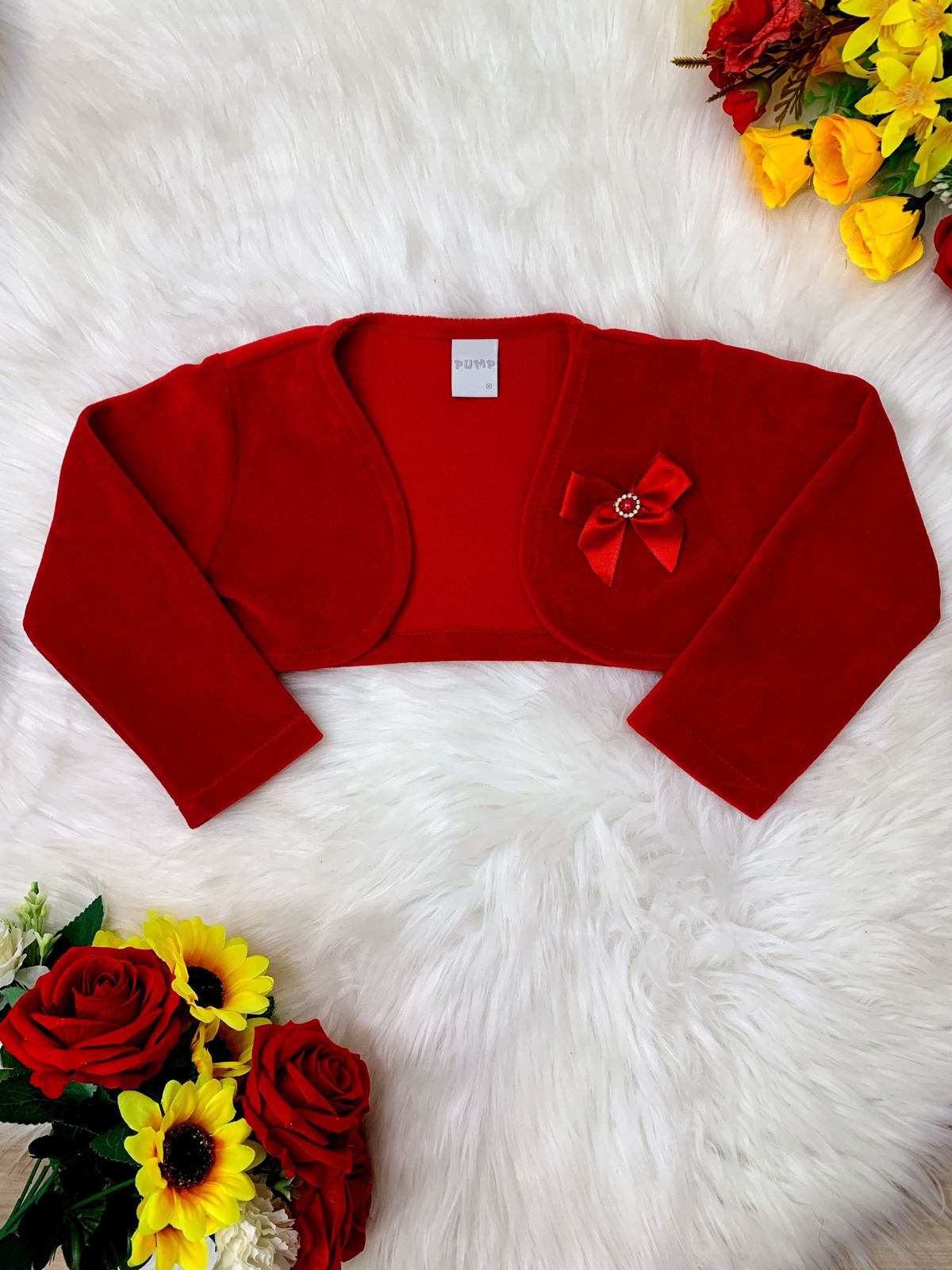 Bolero Infantil Soft Vermelho C/ Aplique de Laço Confort