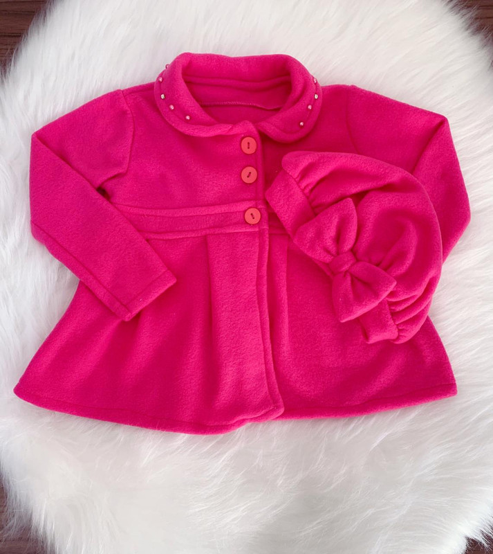 Casaco Infantil com Boina Pink Luxo Princesas Soft