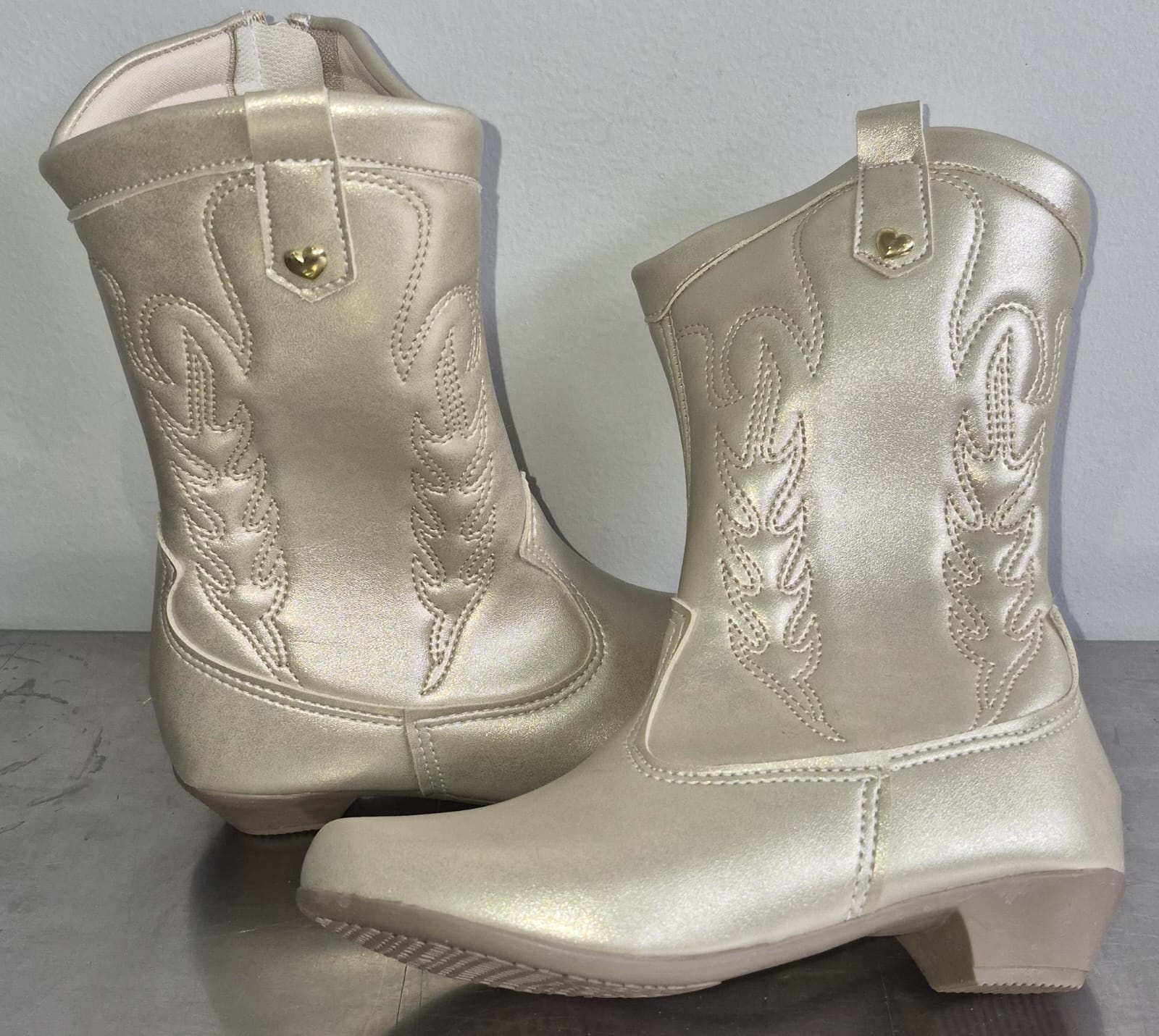 Bota infantil Boiadeira Texana Com Zíper e Salto Dourado