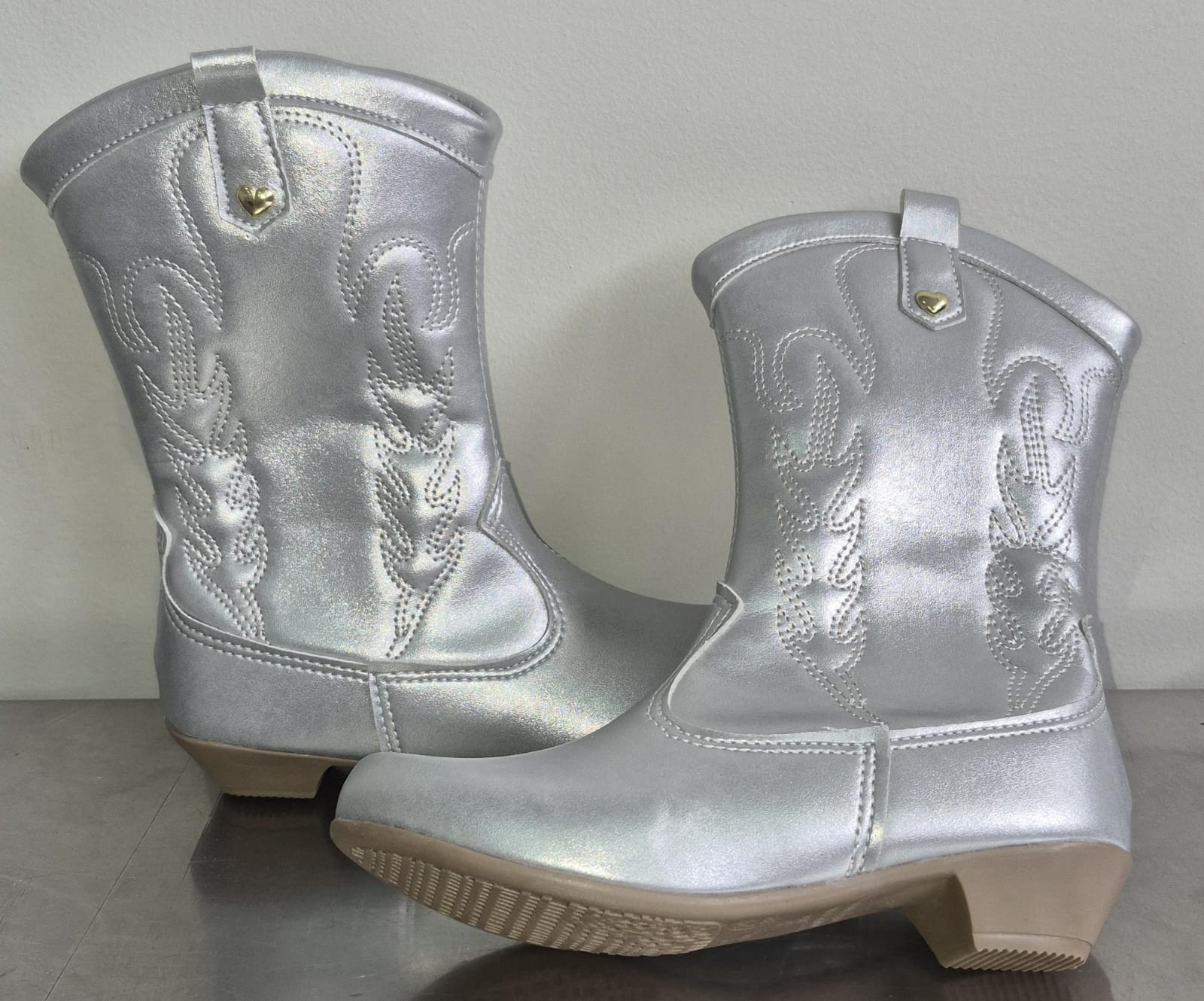 Bota infantil Boiadeira Texana Com Zíper e Salto Prata