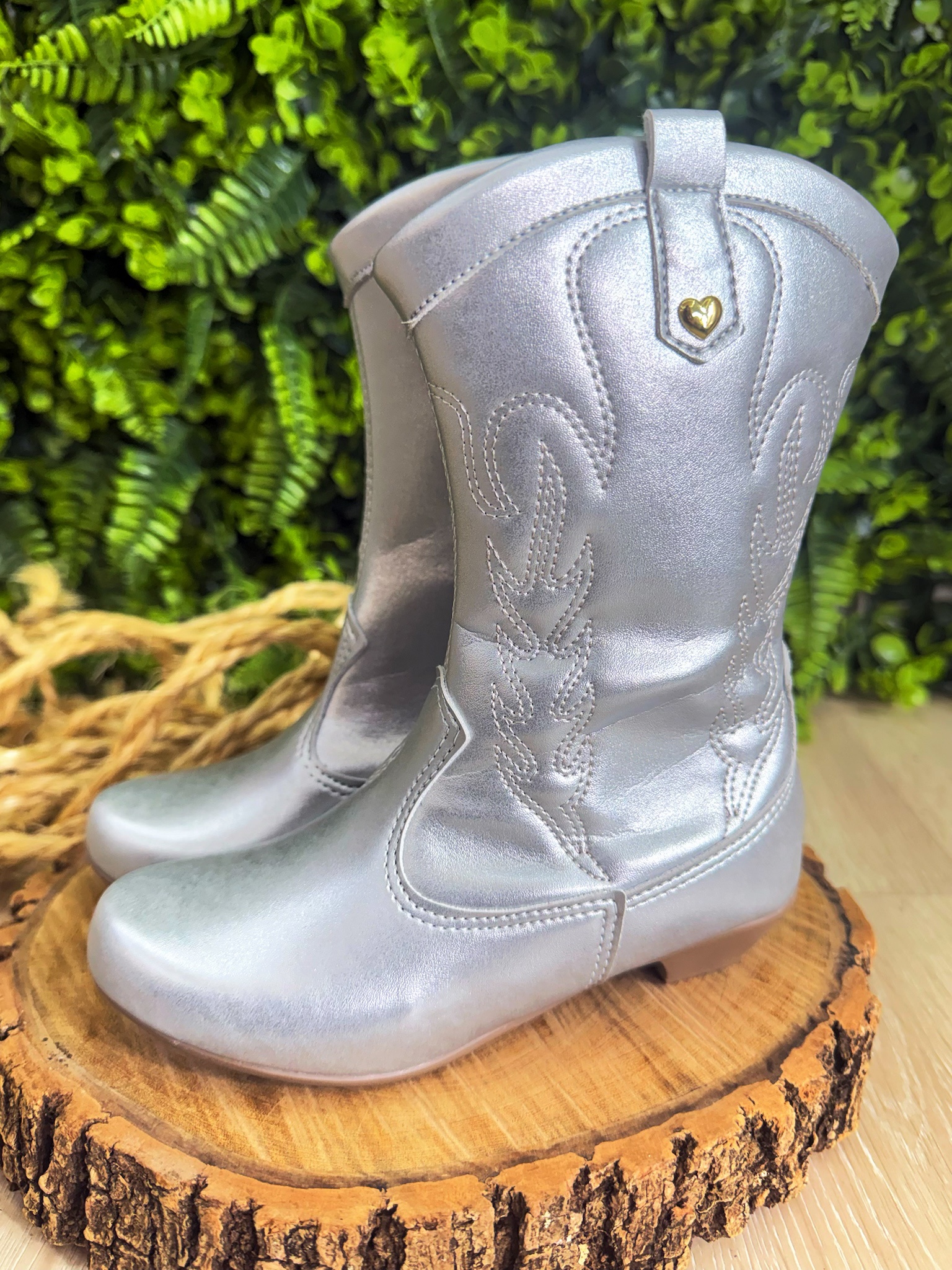 Bota infantil Boiadeira Texana Com Zíper e Salto Prata