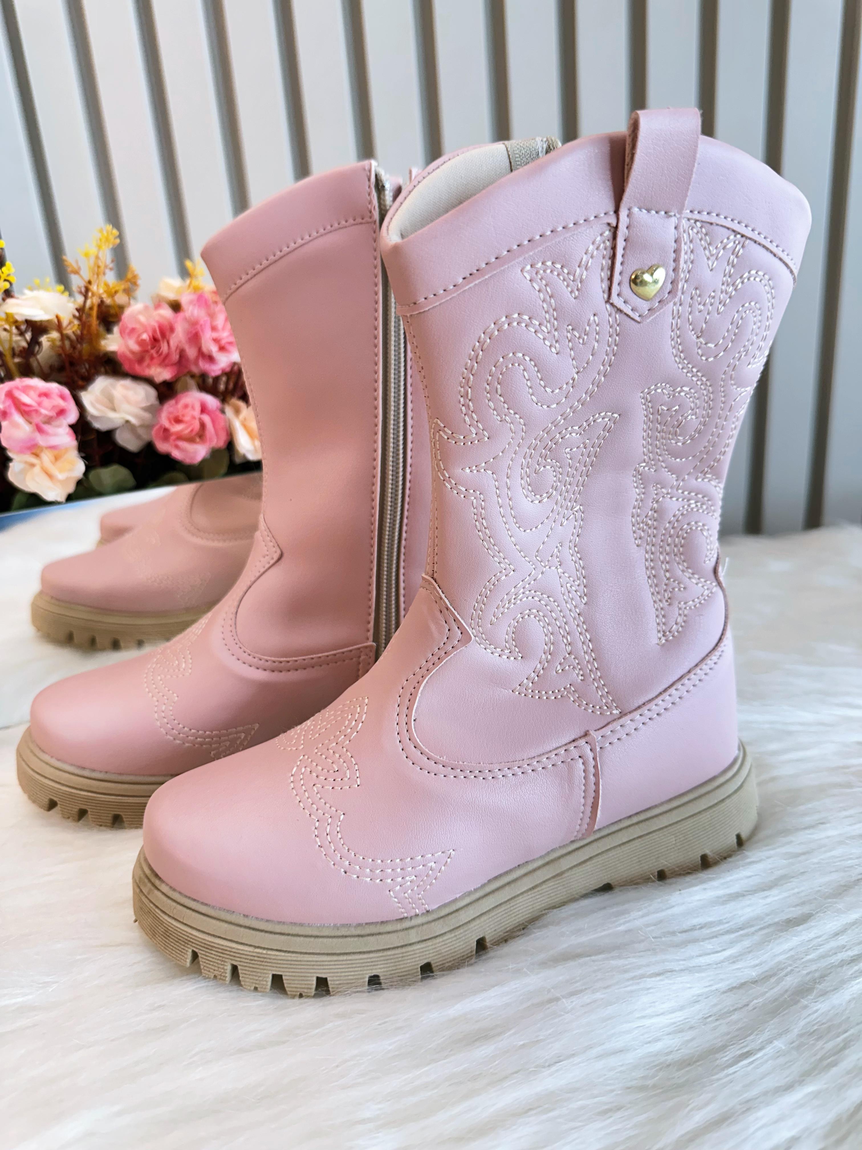 Bota infantil Boiadeira Texana Rosa Claro Com Zíper Luxo
