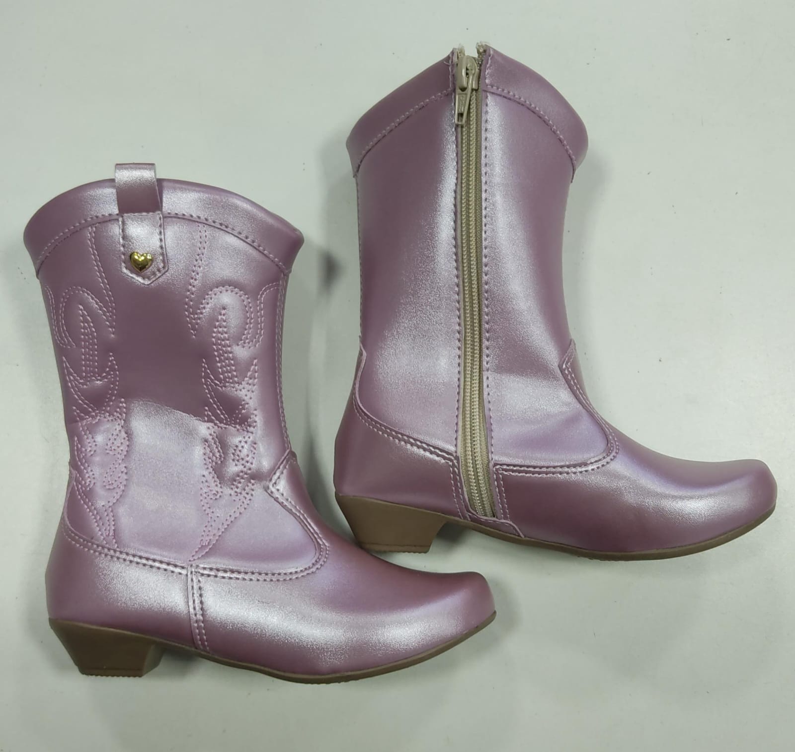 Bota infantil Boiadeira Texana Rose Metalizado Com Zíper e Salto