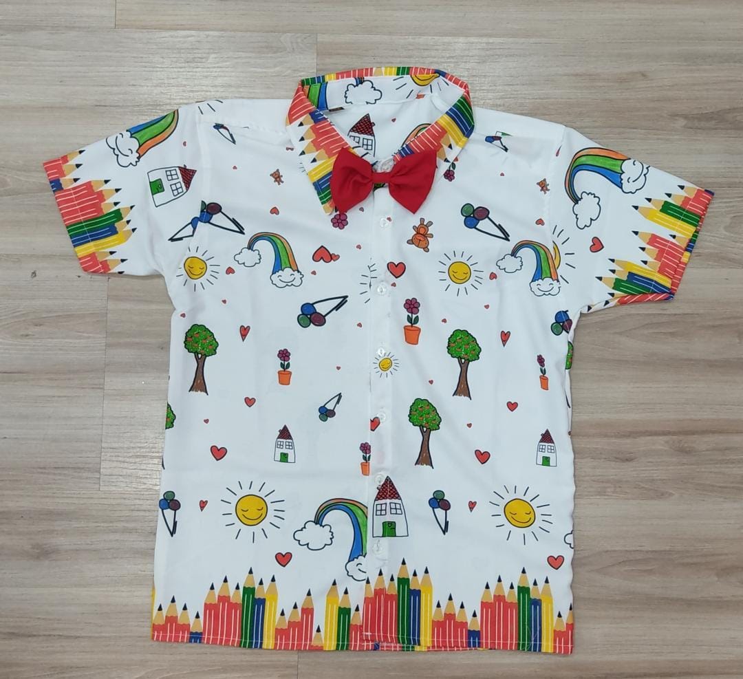 Camisa Aquarela Com Gravatinha Festas Luxo