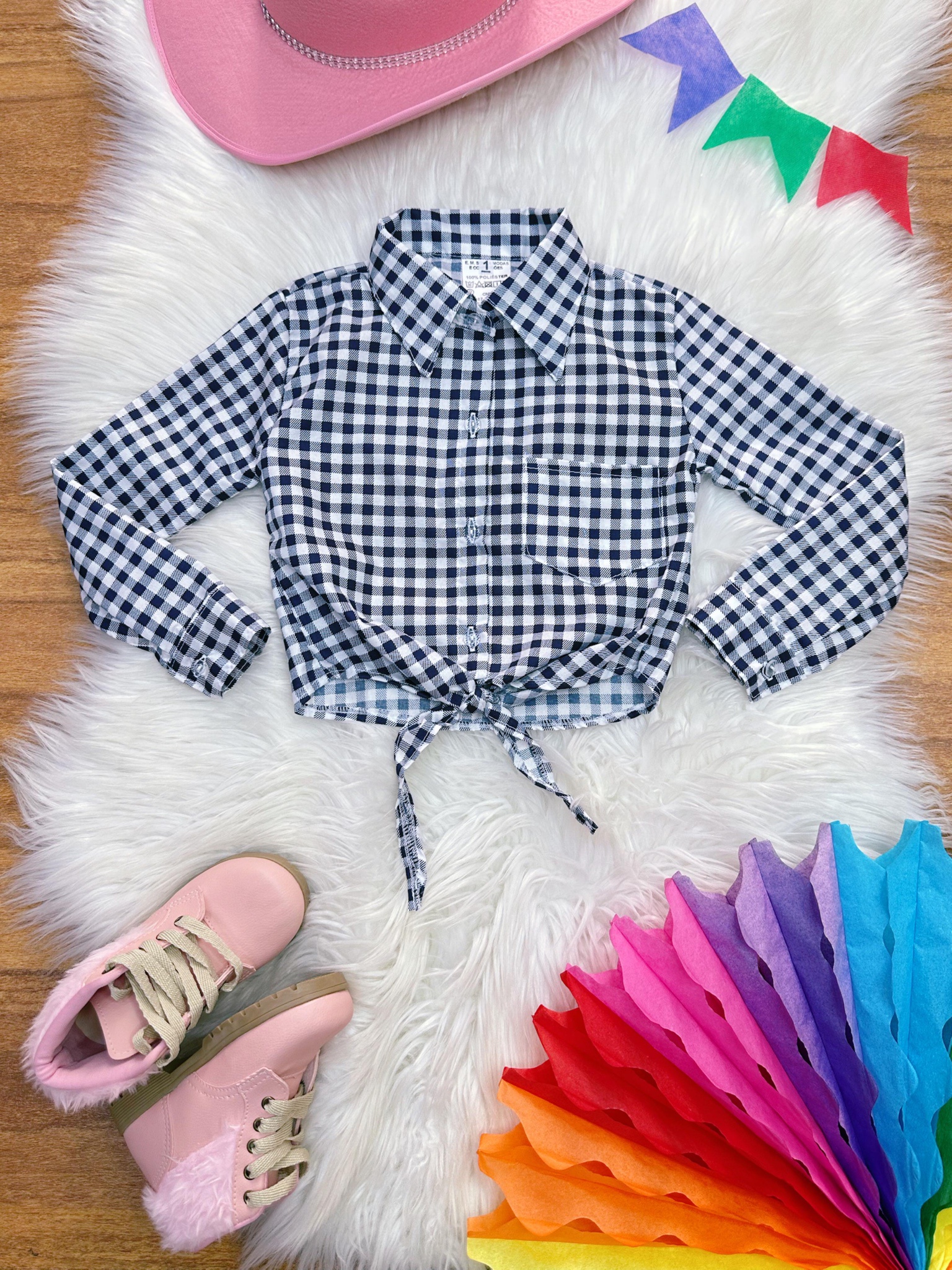 Camisa Meninas Junino Caipira Branca Com Xadrez Azul