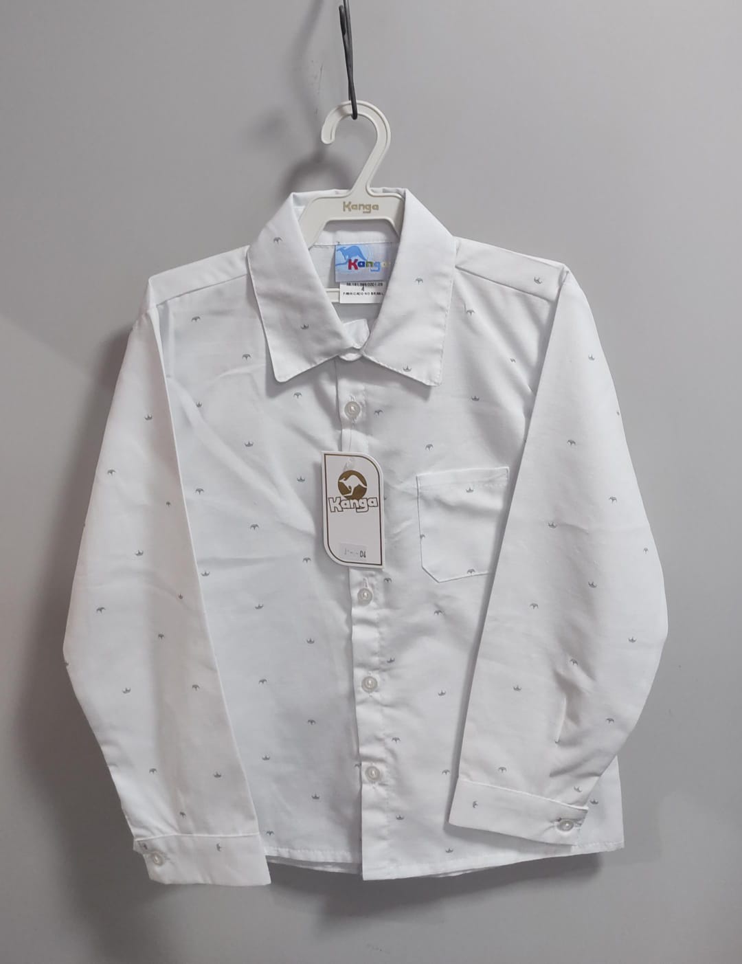 Camisa Social Branca Estampa Coroa Manga Longa Algodão