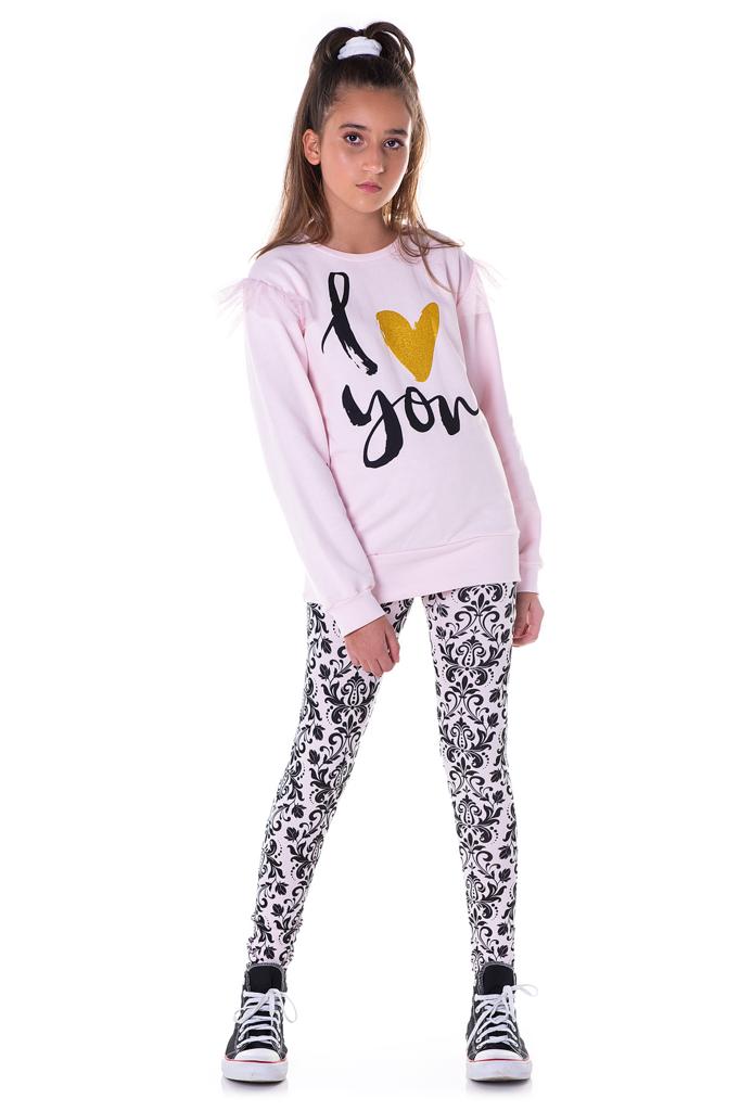 Conjunto Blusa Moletom C/ Calça Legging Rosa Chá