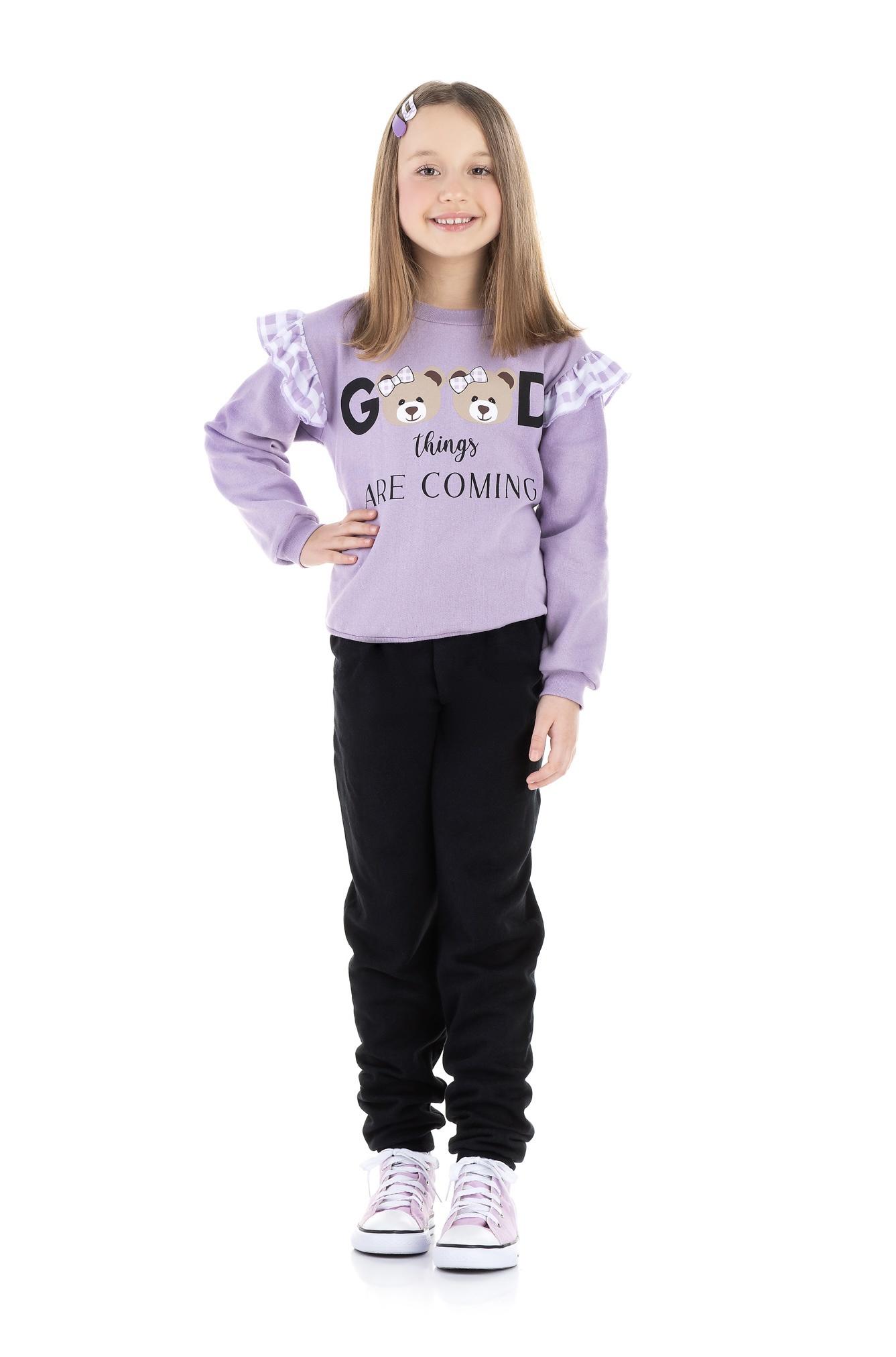Conjunto de Moletom Blusa e Calça Lilás Meu Ursinho