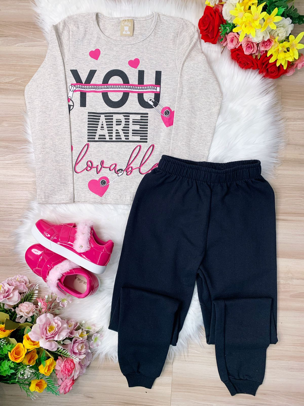 Conjunto de Moletom Blusa Mafim e Calça Preta You Are