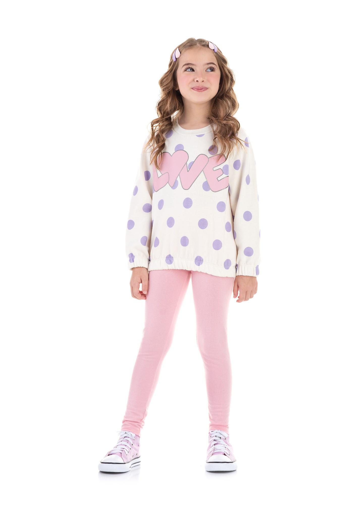 Conjunto de Moletom Blusa Off White e Calça Rosa Love