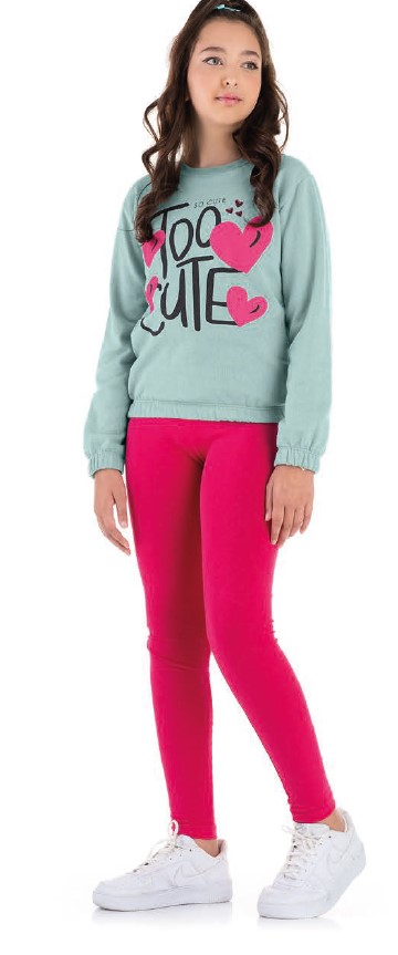 Conjunto de Moletom Blusa Verde e Calça Pink Too Cute