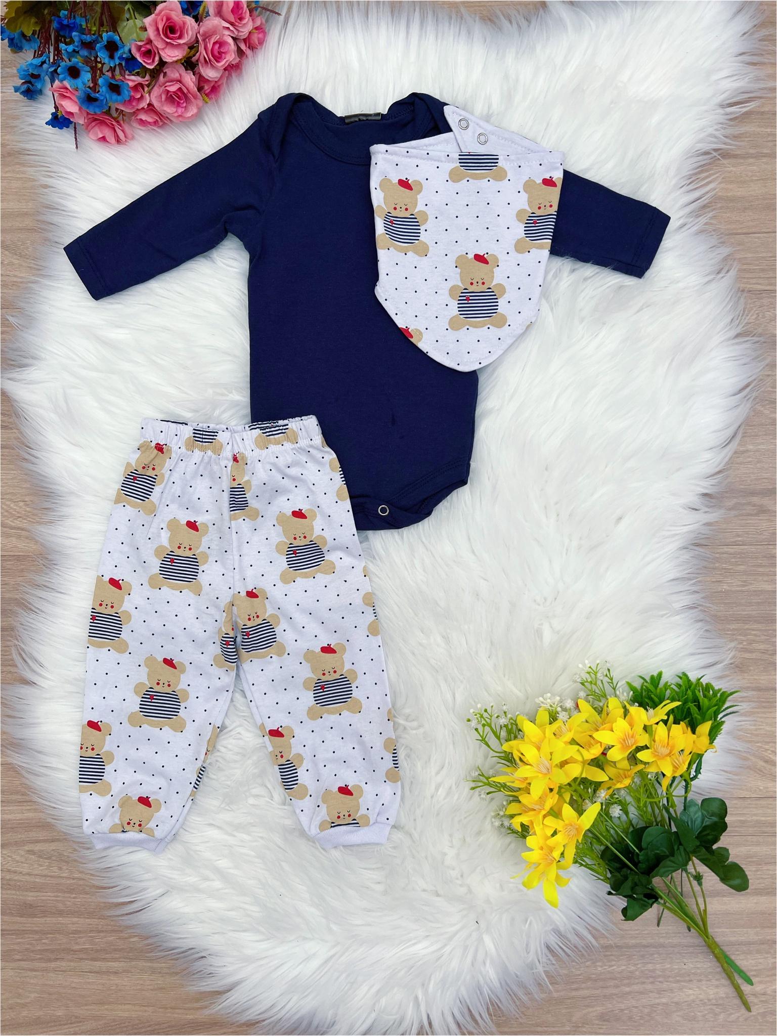 Conjunto Infantil Body Cotton Azul M. Calça Branca Malha