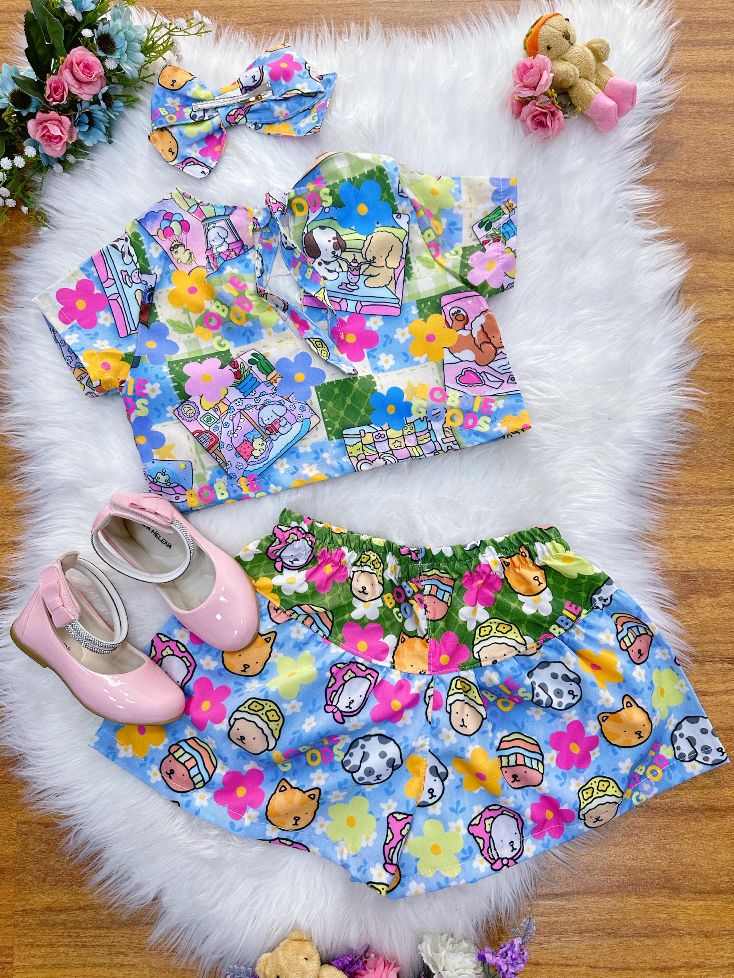 Conjunto Infantil Cropped e Saia Colorido Bobbie goods Festas