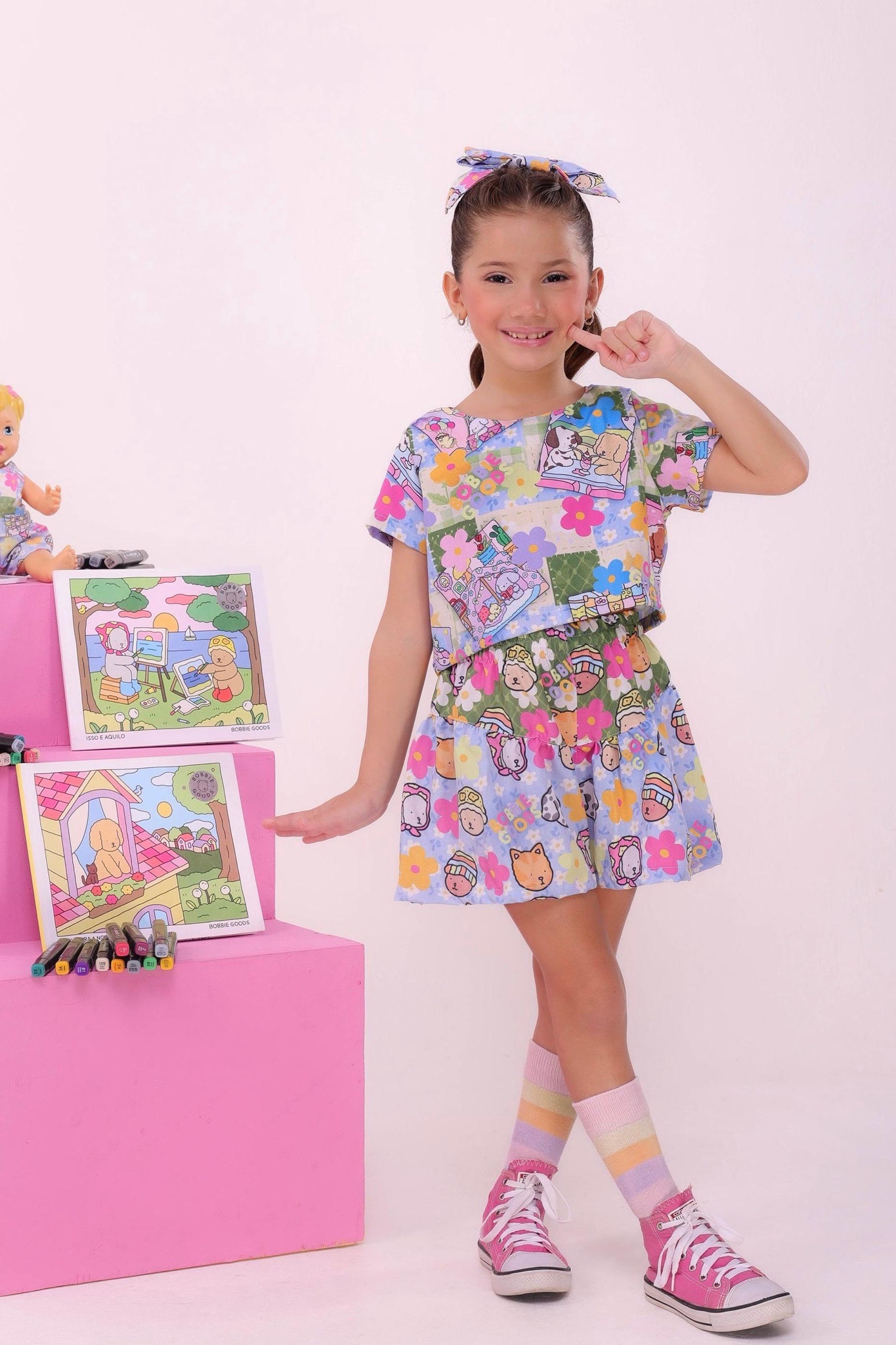 Conjunto Infantil Cropped e Short Colorido Bobbie goods Festas