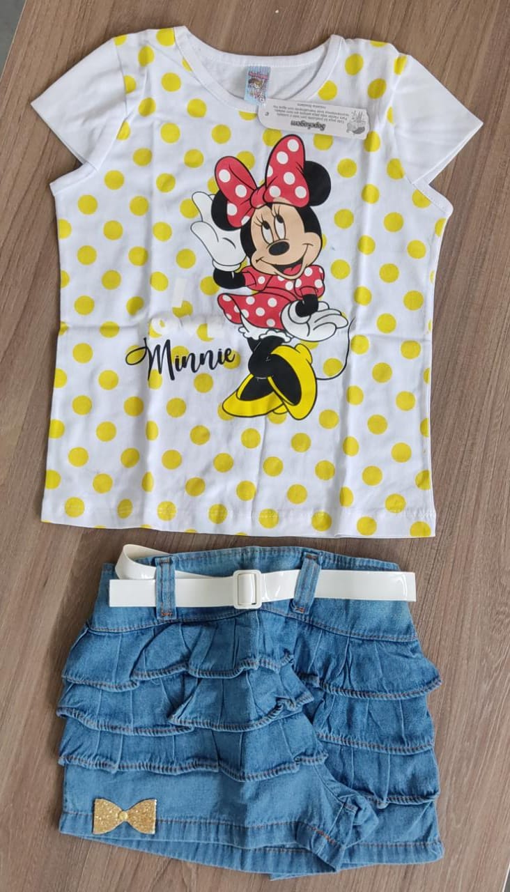 Conjunto Infantil da Minnie Blusinha Bolinhas Amarelas