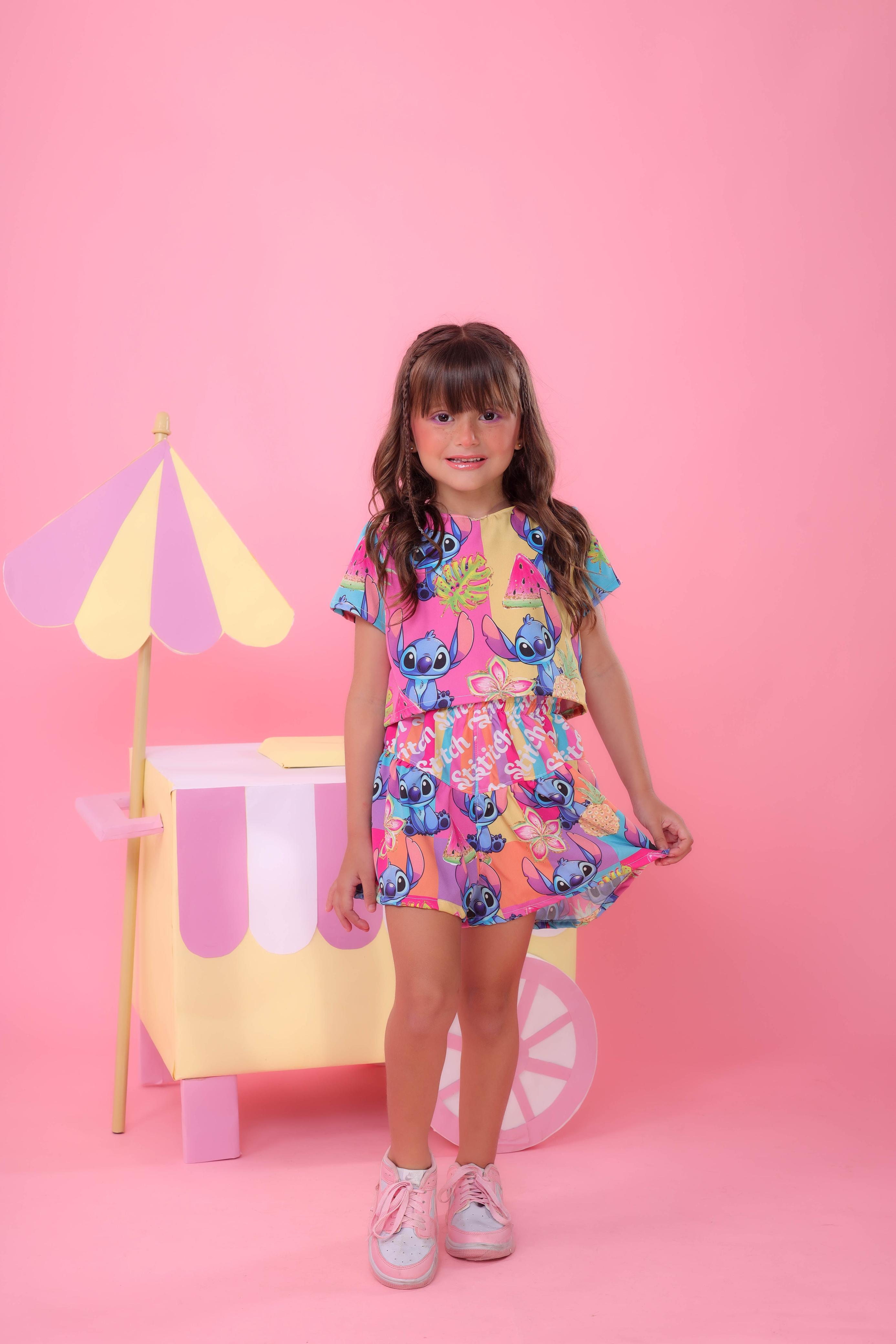 Conjunto Infantil Lilo e Stitch Rosa Luxo Festas