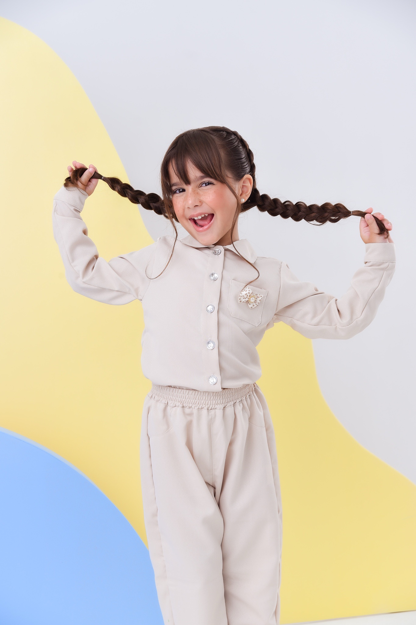 Conjunto infantil Nude Com Camisa e Calça Casual Luxo