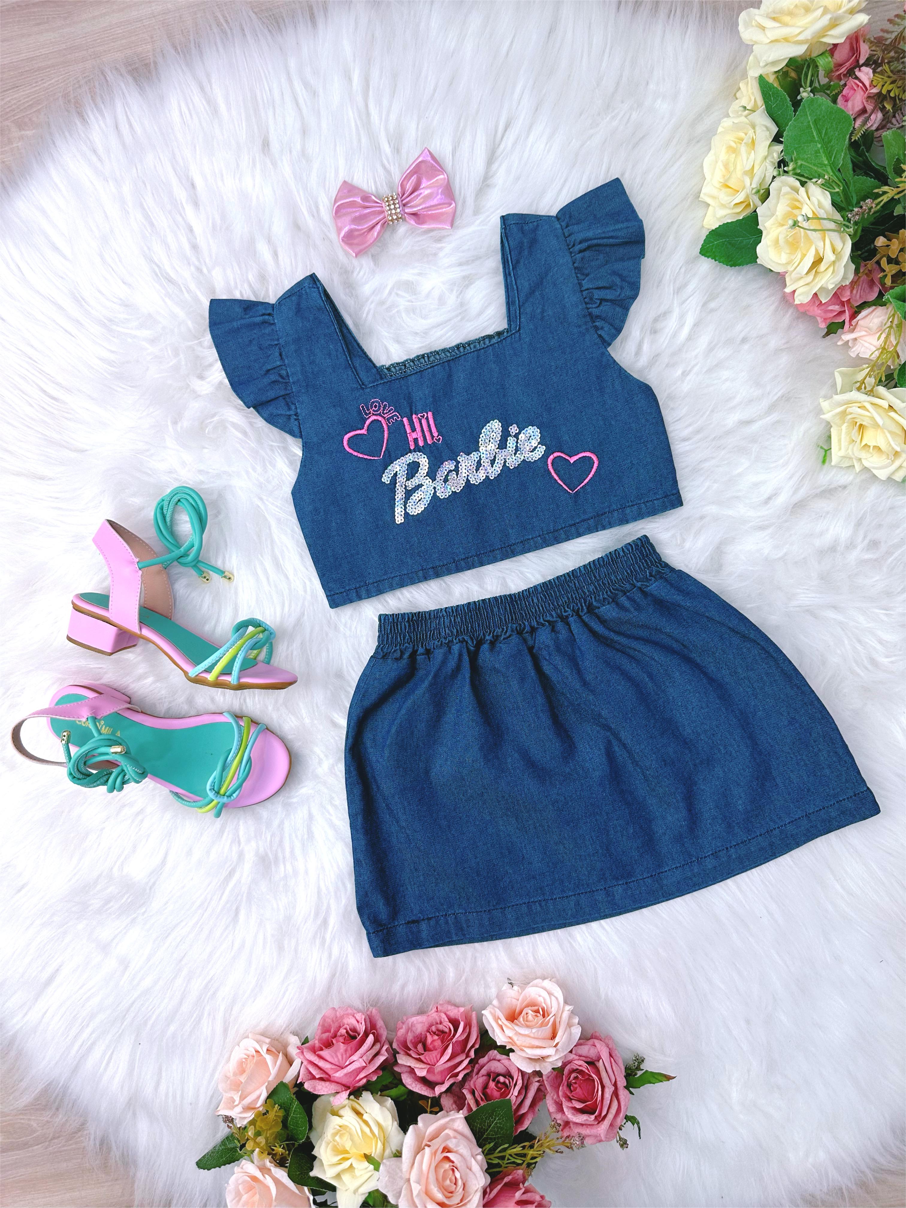 Conjunto Jeans Hi Barbie Com Laço Festas Luxo Casual