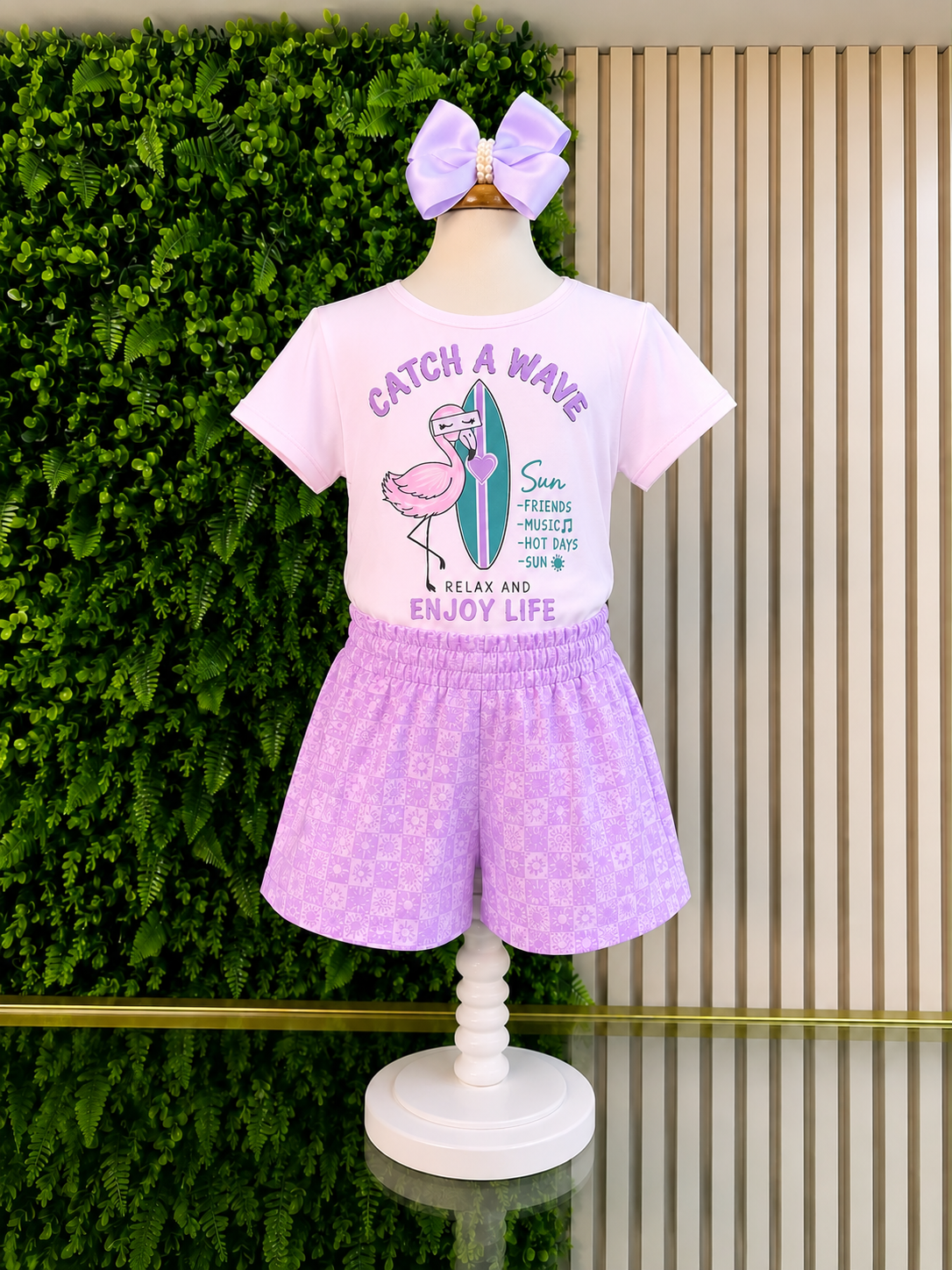 Conjunto Meninas Blusa e Shorts Marfim Com Estampas Coloridas