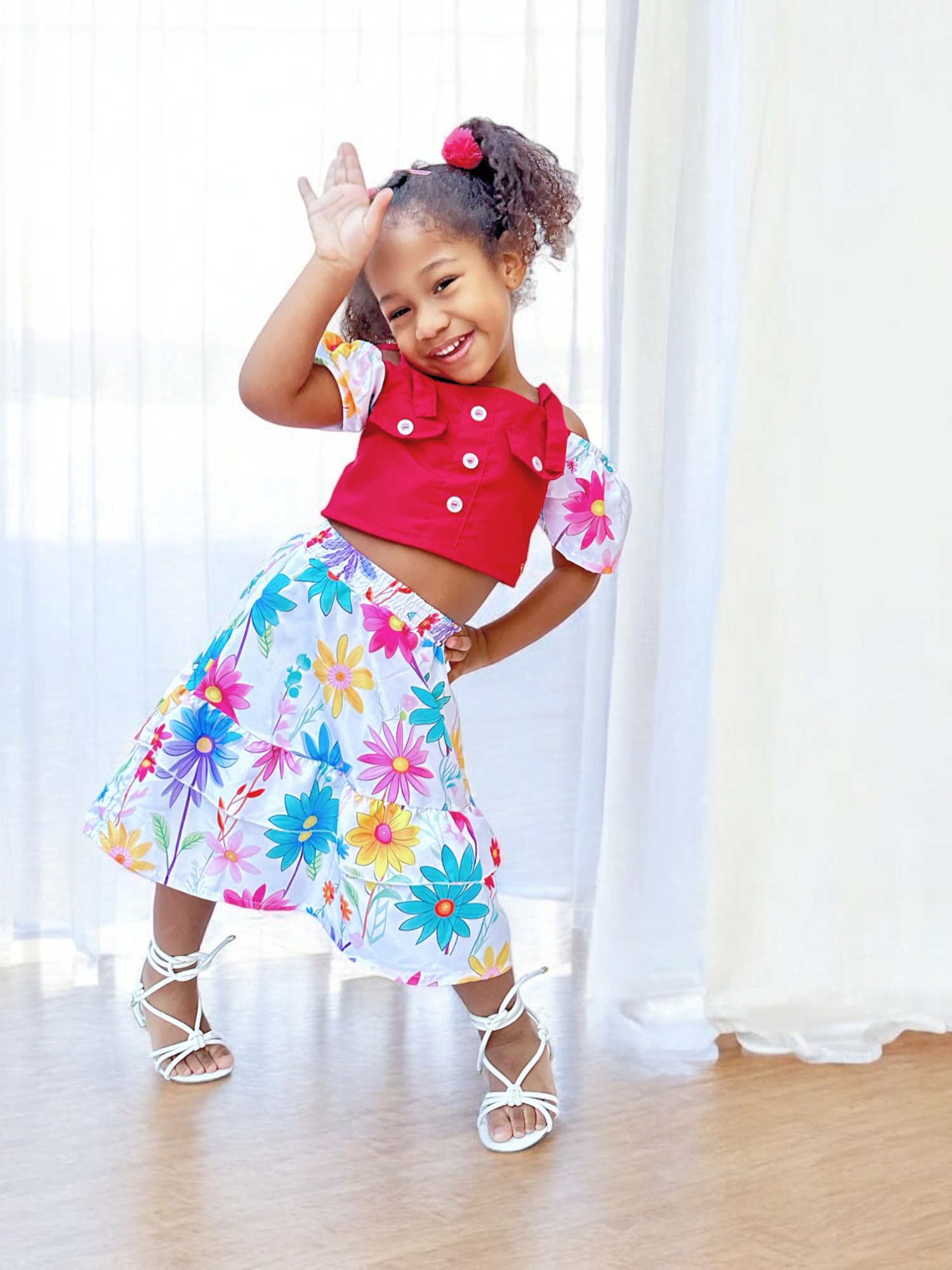 Conjunto Meninas Blusa Pink e Saia Florida Margaridas Luxo Casual