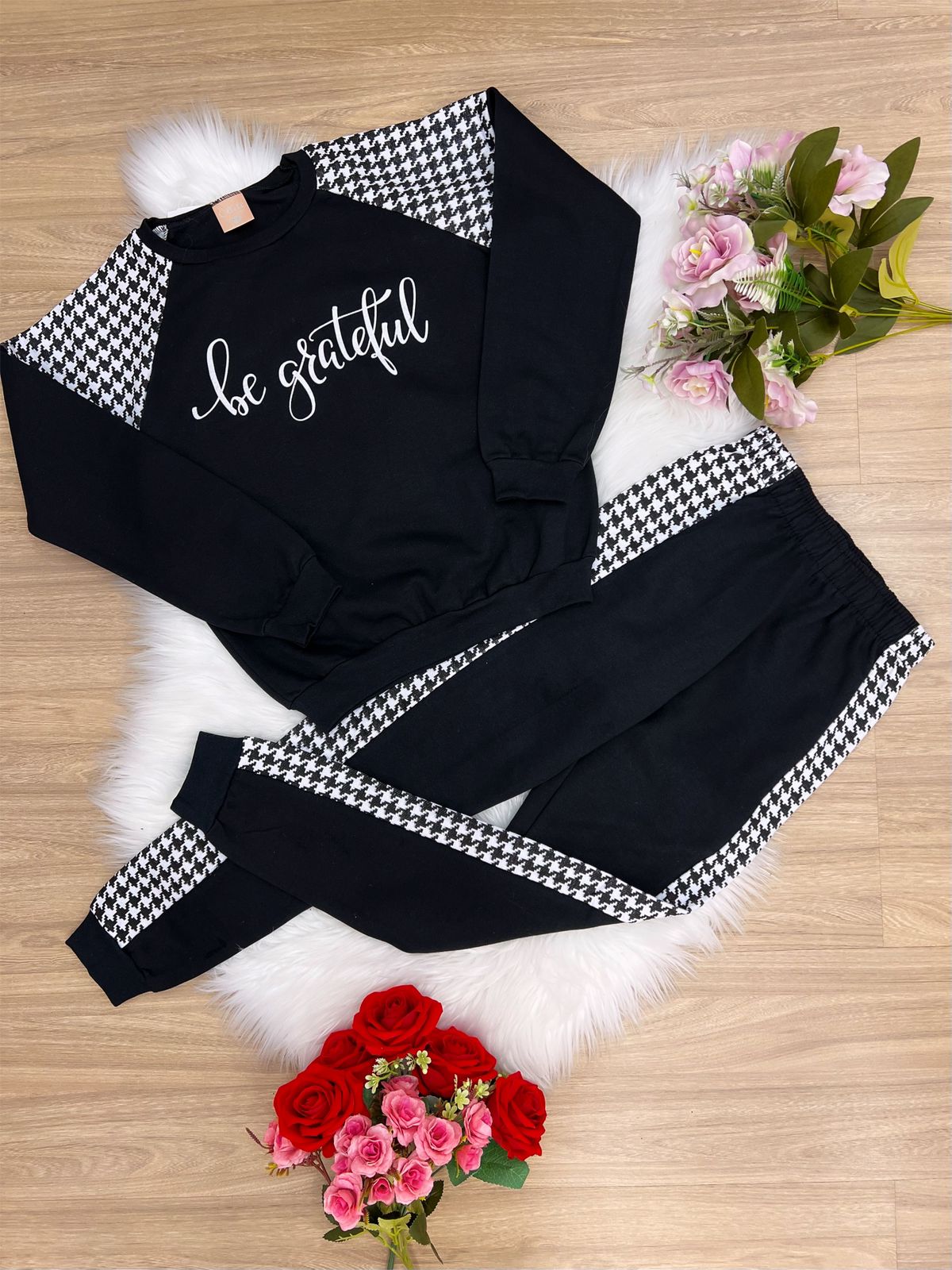 Conjunto Moletom C/ Calça Preto Faixa Branca
