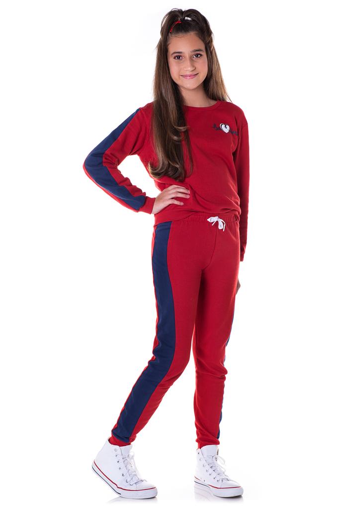 Conjunto Moletom C/ Calça Vermelho Faixa Azul Marinho
