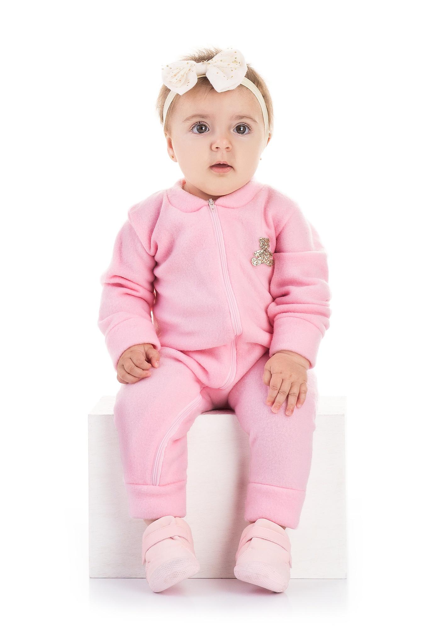 Macacão Soft Com Zíper Rosa Bebê Meu Ursinho
