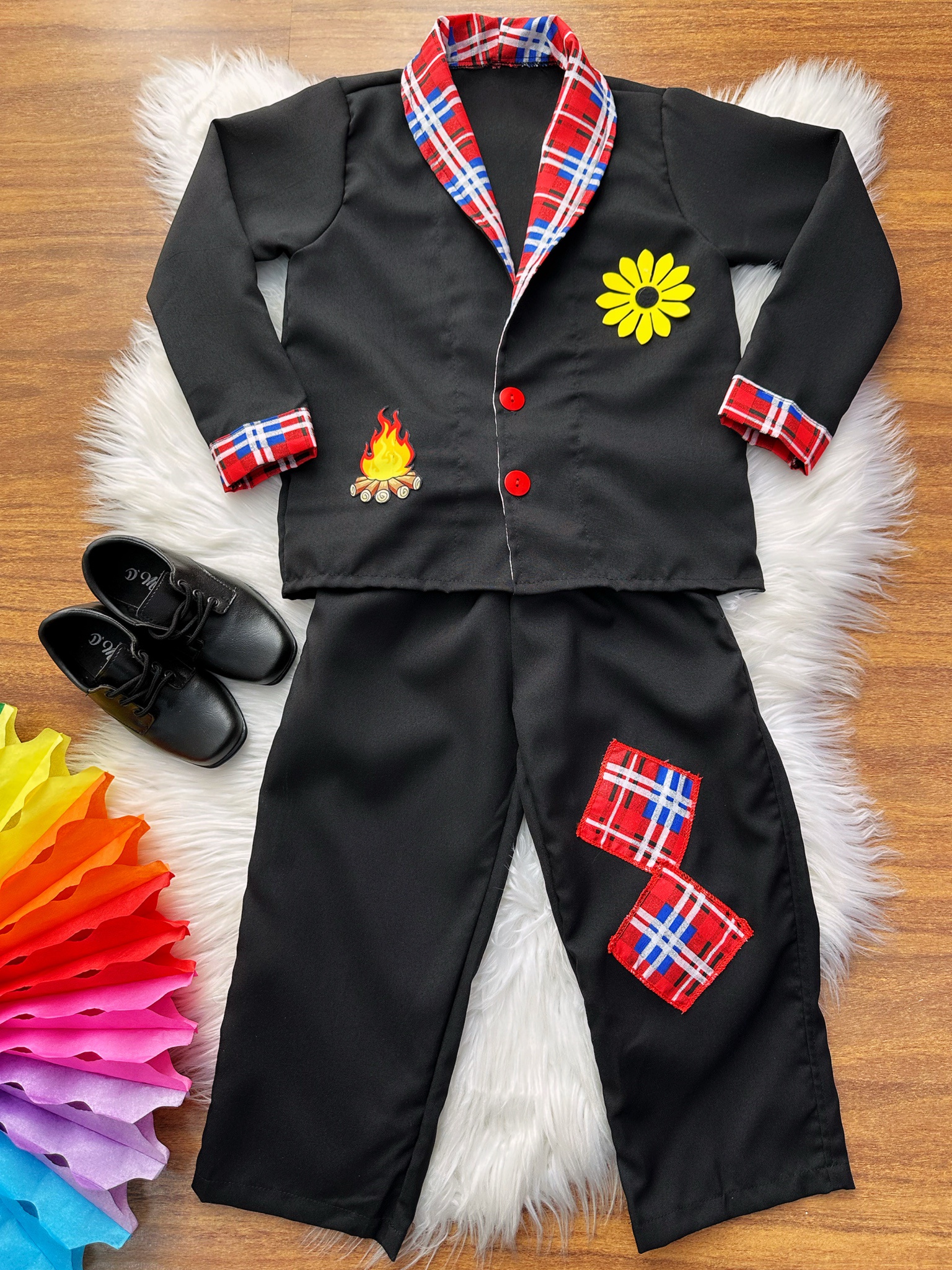 Conjunto Infantil Fantasia do Noivo Junino Festa Preto
