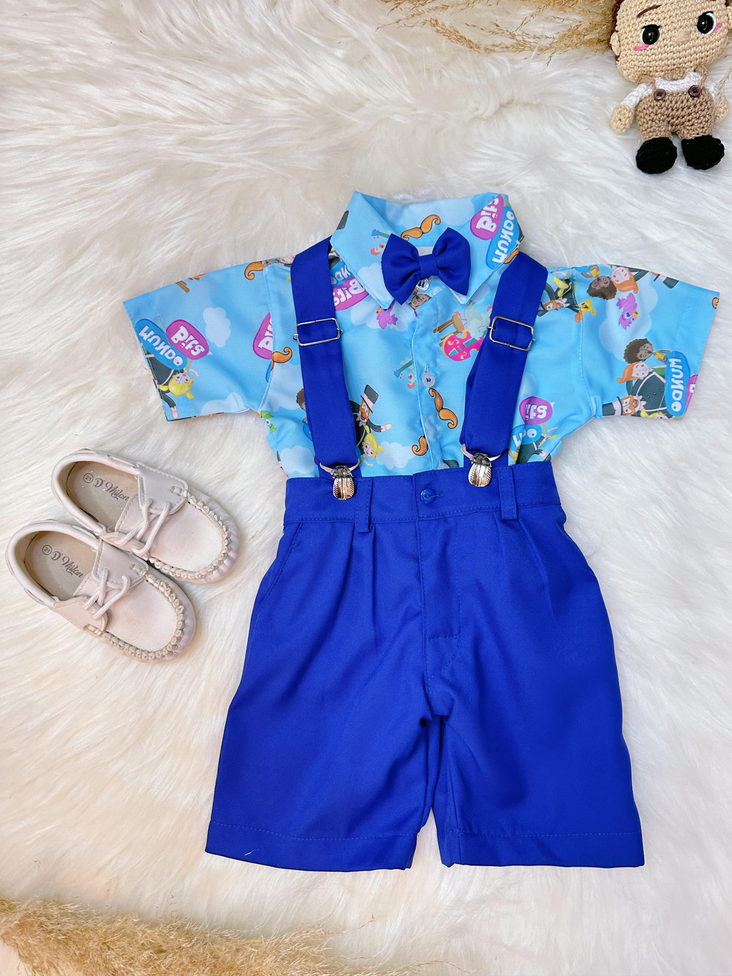 Conjunto Meninos do Mundo Bita Azul Com Short Susp.e Camisa