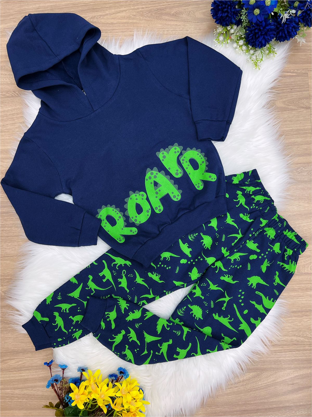 Conjunto Moletom C/ Calça Azul Marinho Dinossauro