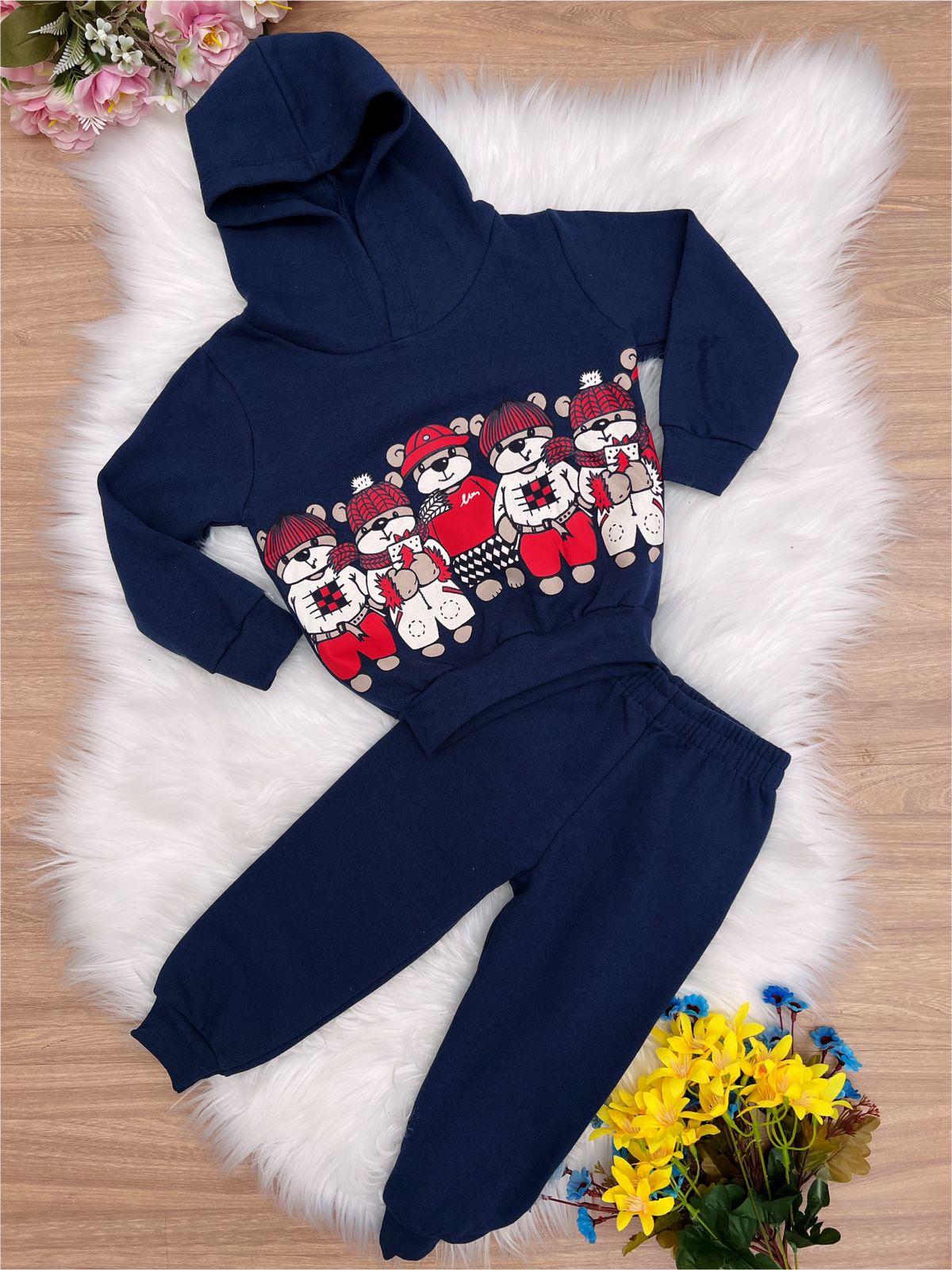 Conjunto Moletom C/ Calça Azul Marinho Família Urso