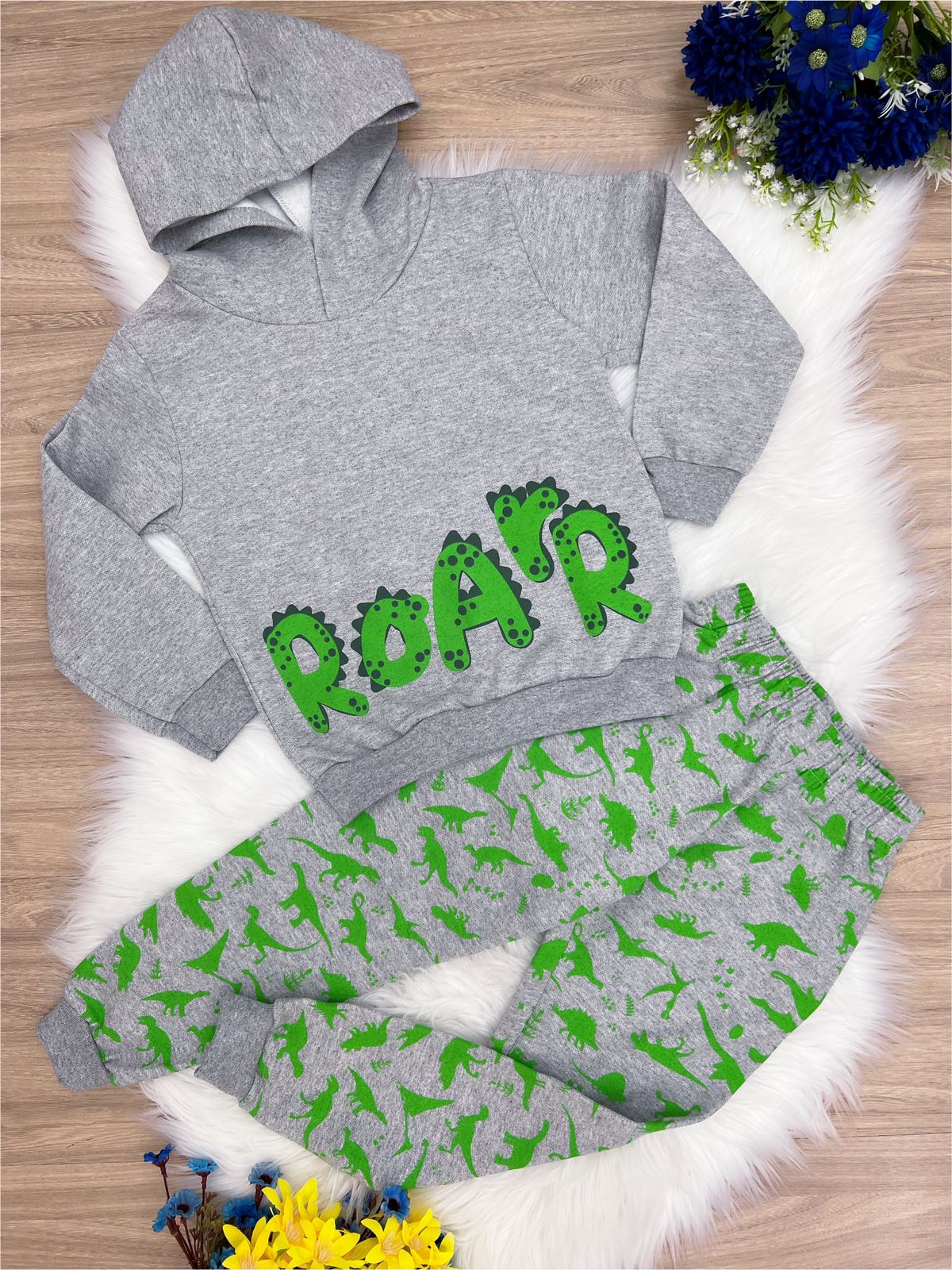 Conjunto Moletom C/ Calça Cinza Dinossauro