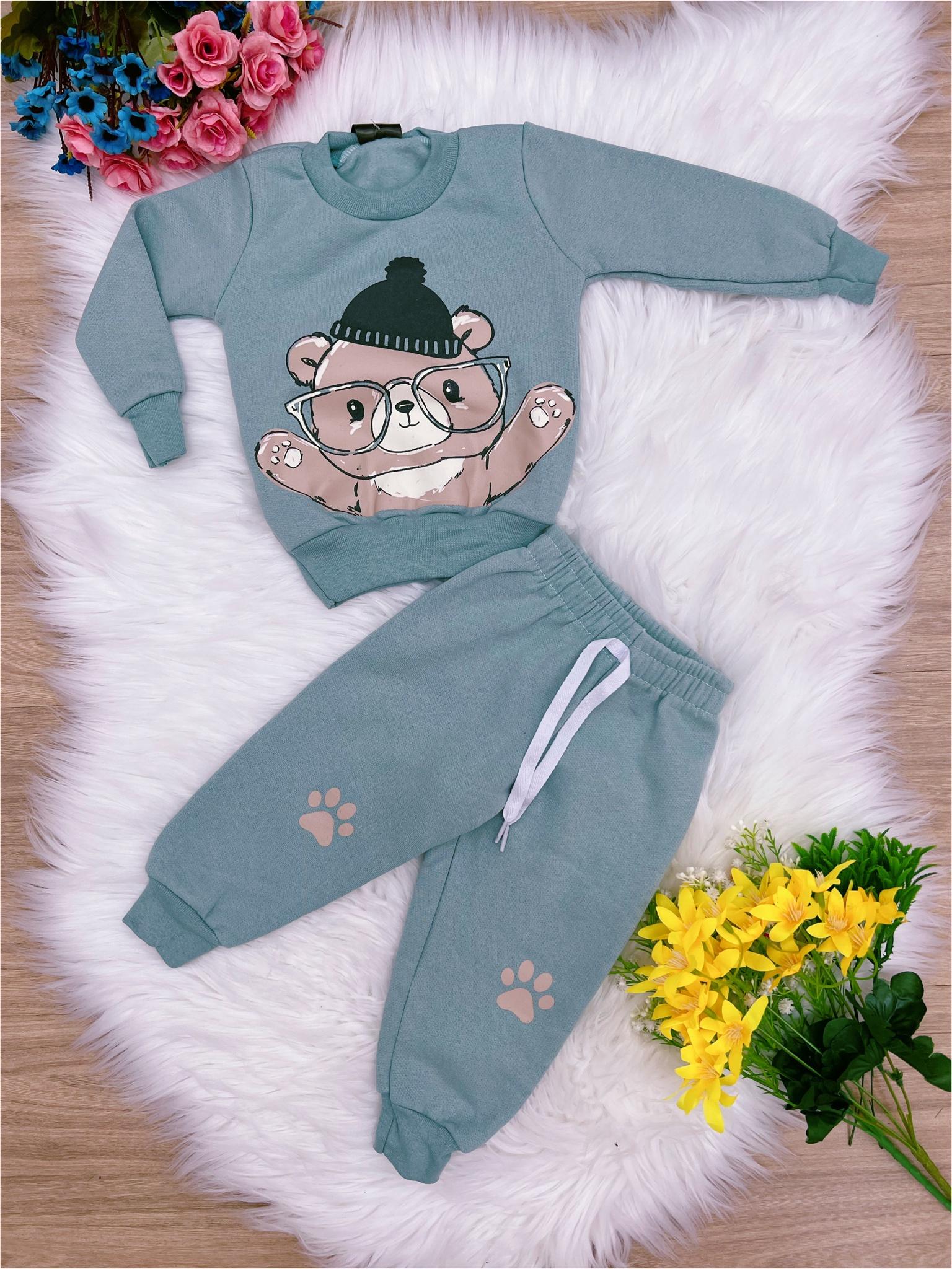 Conjunto Moletom Infantil Blusa e Calça Verde Ursinho