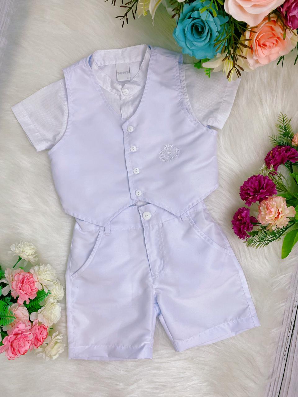 Conjunto Social Meninos Branco Shorts Camisa e Colete