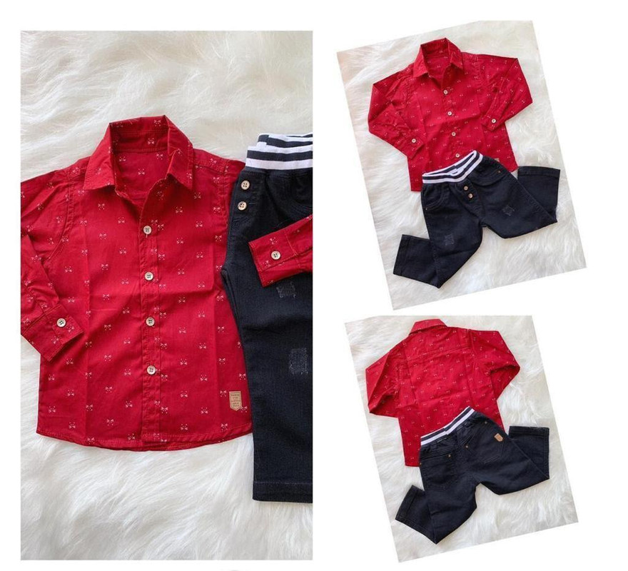 Conjunto Sport Fino Meninos Camisa Vermelha e Calça Jeans