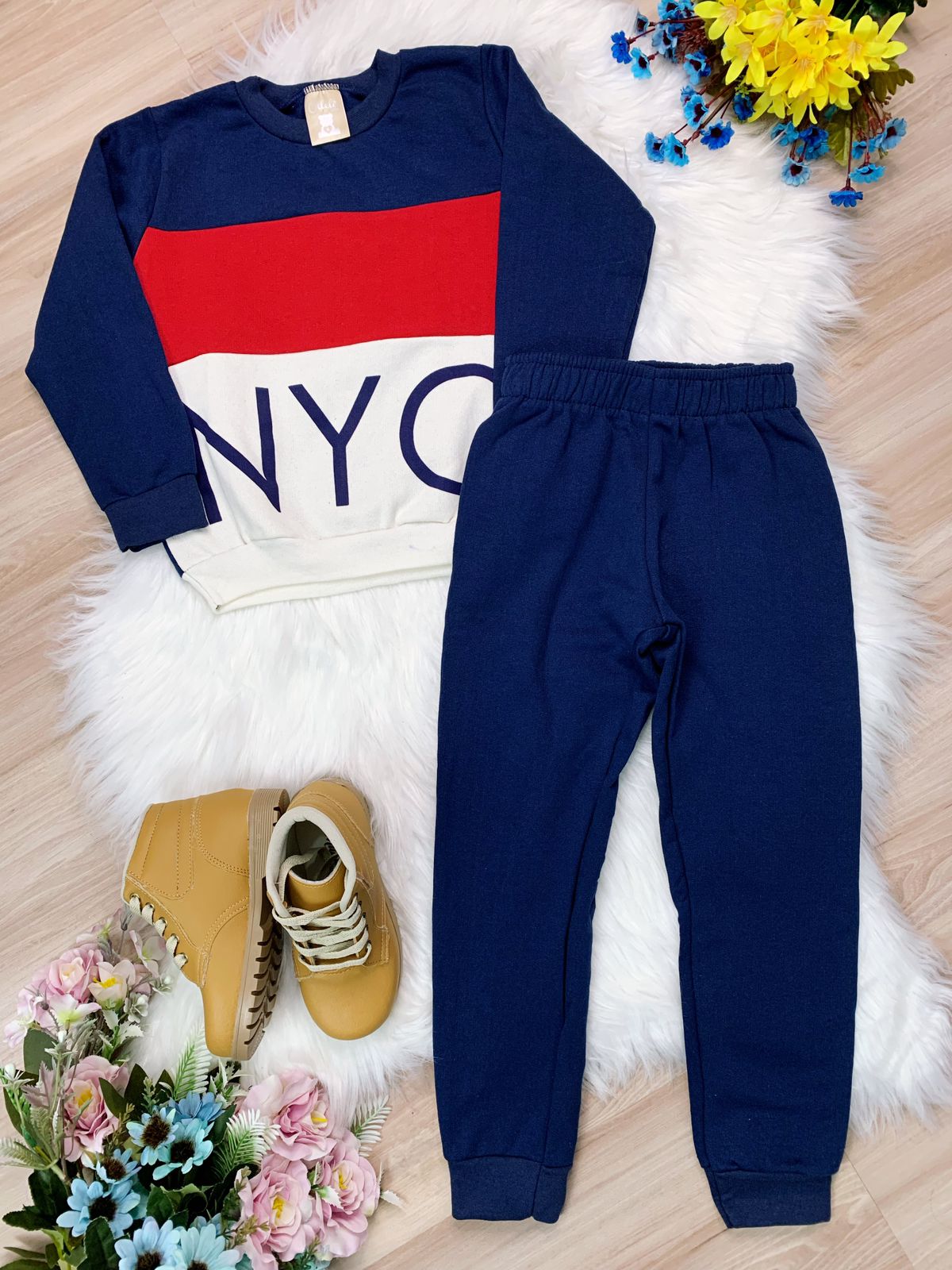 Conjunto de Moletom Blusa e Calça Azul Marinho NYC