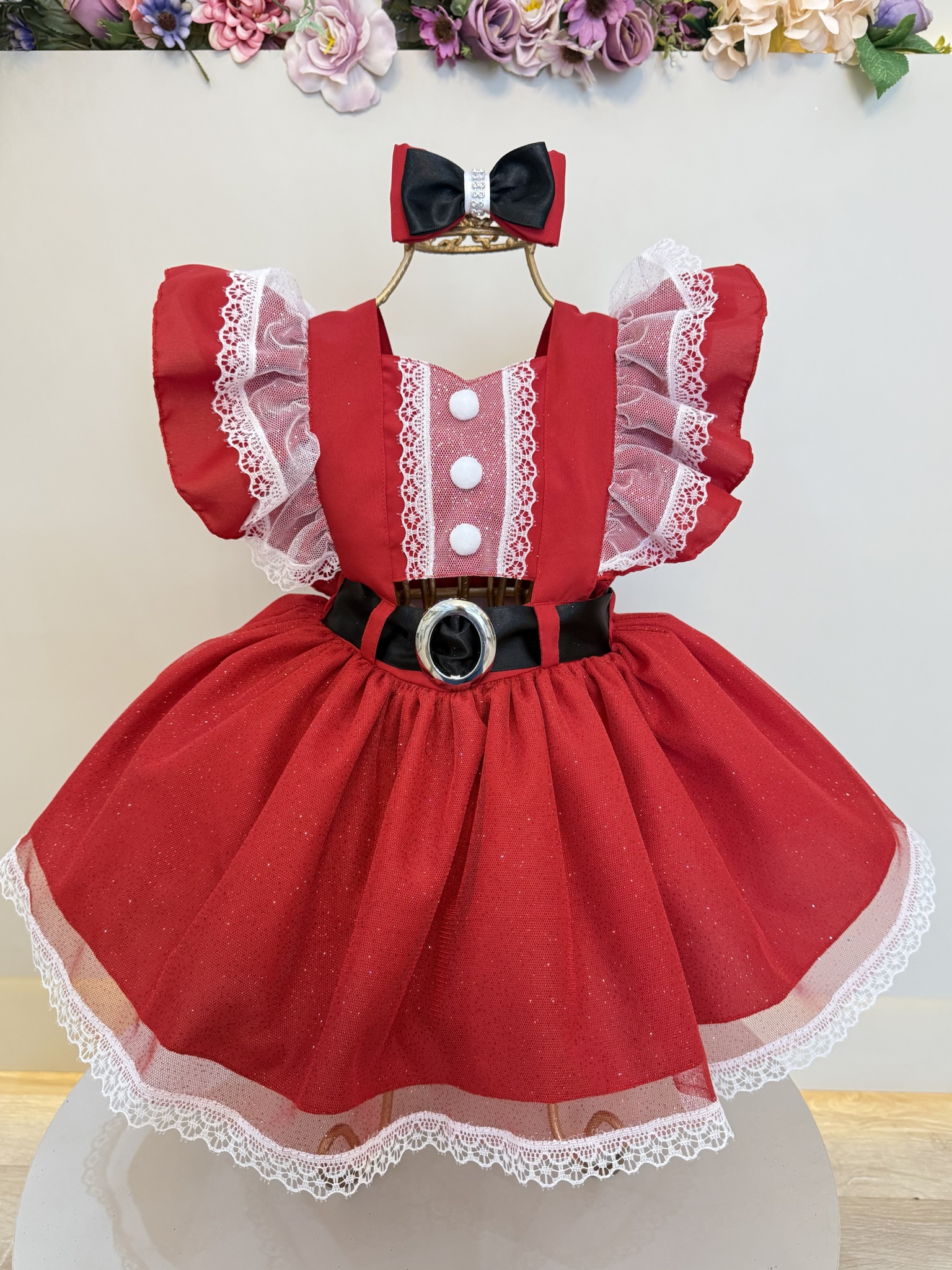 Romper de Natal Vermelho C/ Laço Festas Luxo