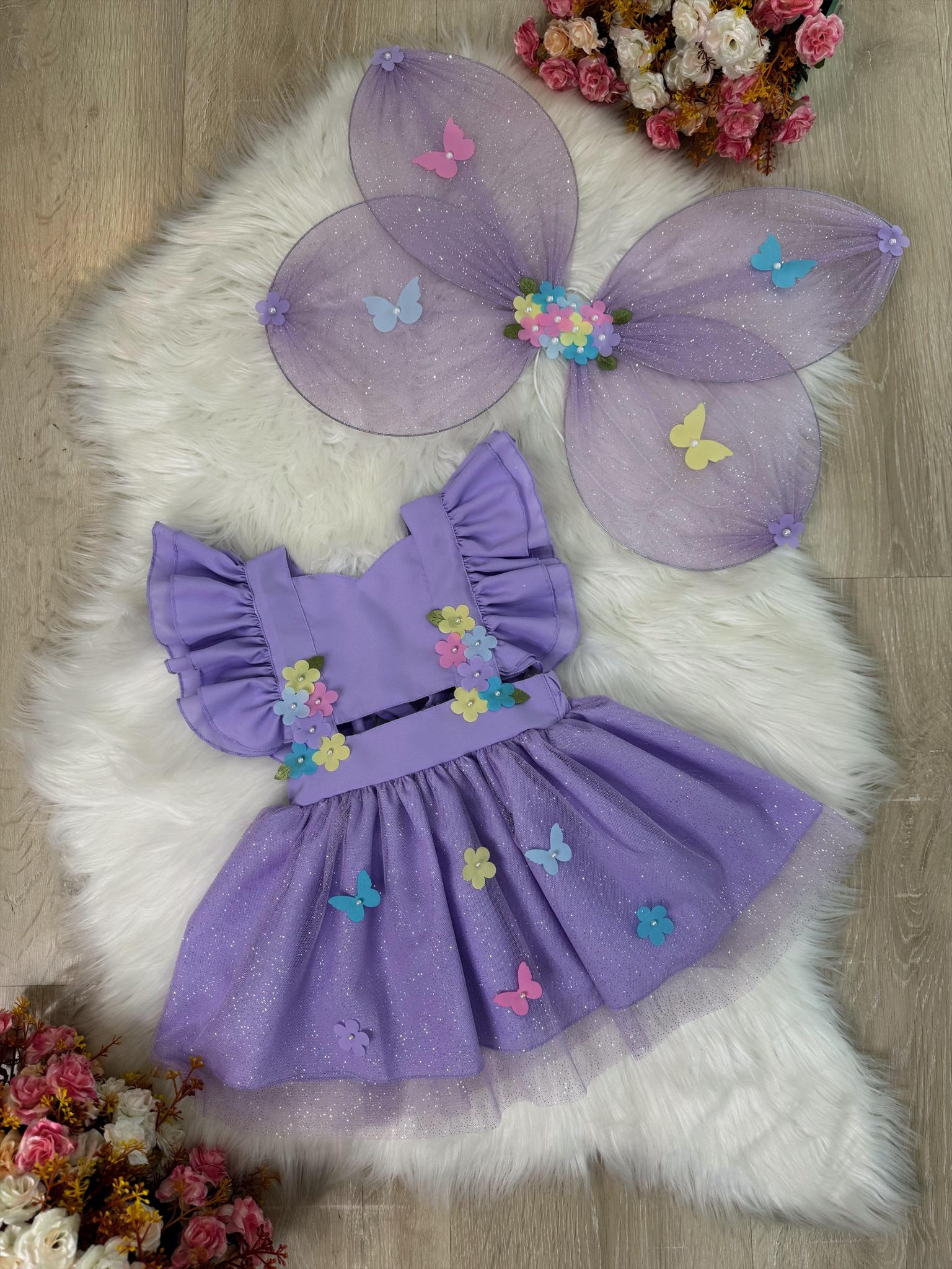 Romper Jardim Encantado Com Asa Lilás Luxo