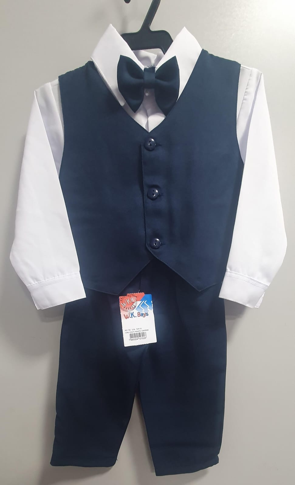 Conjunto Infantil Camisa Branca Calça Colete Azul Marinho