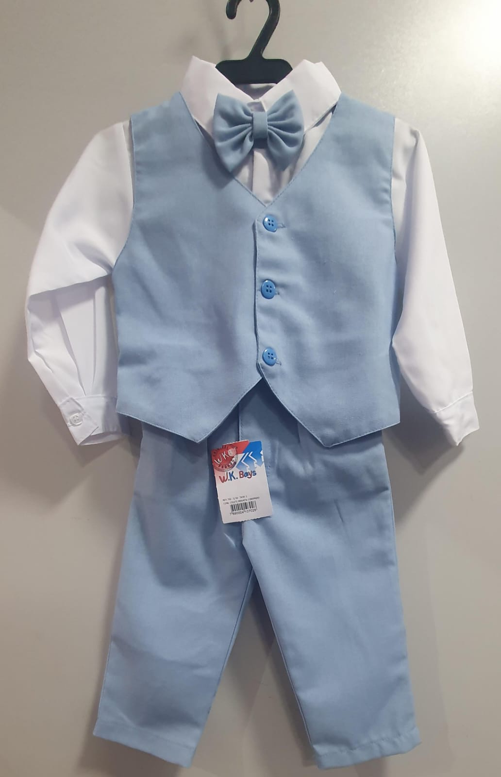 Conjunto Infantil Camisa Branca Calça Colete Gravata Azul Claro