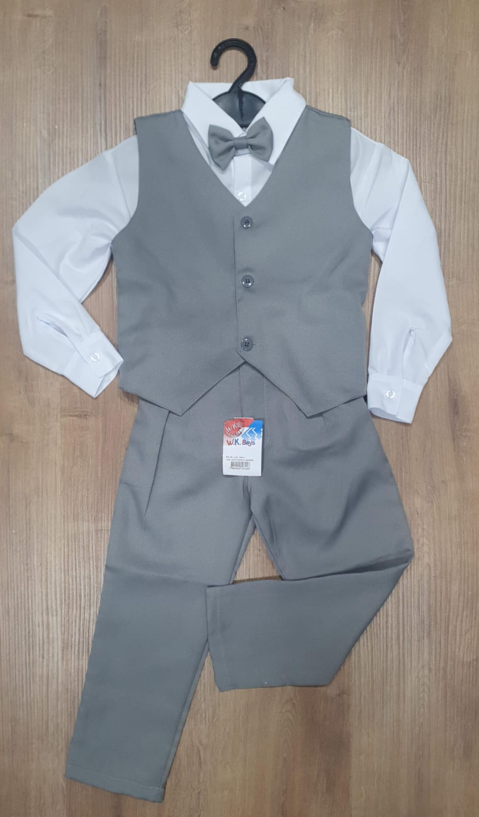 Conjunto Infantil Camisa Branca Calça Colete Gravata Cinza