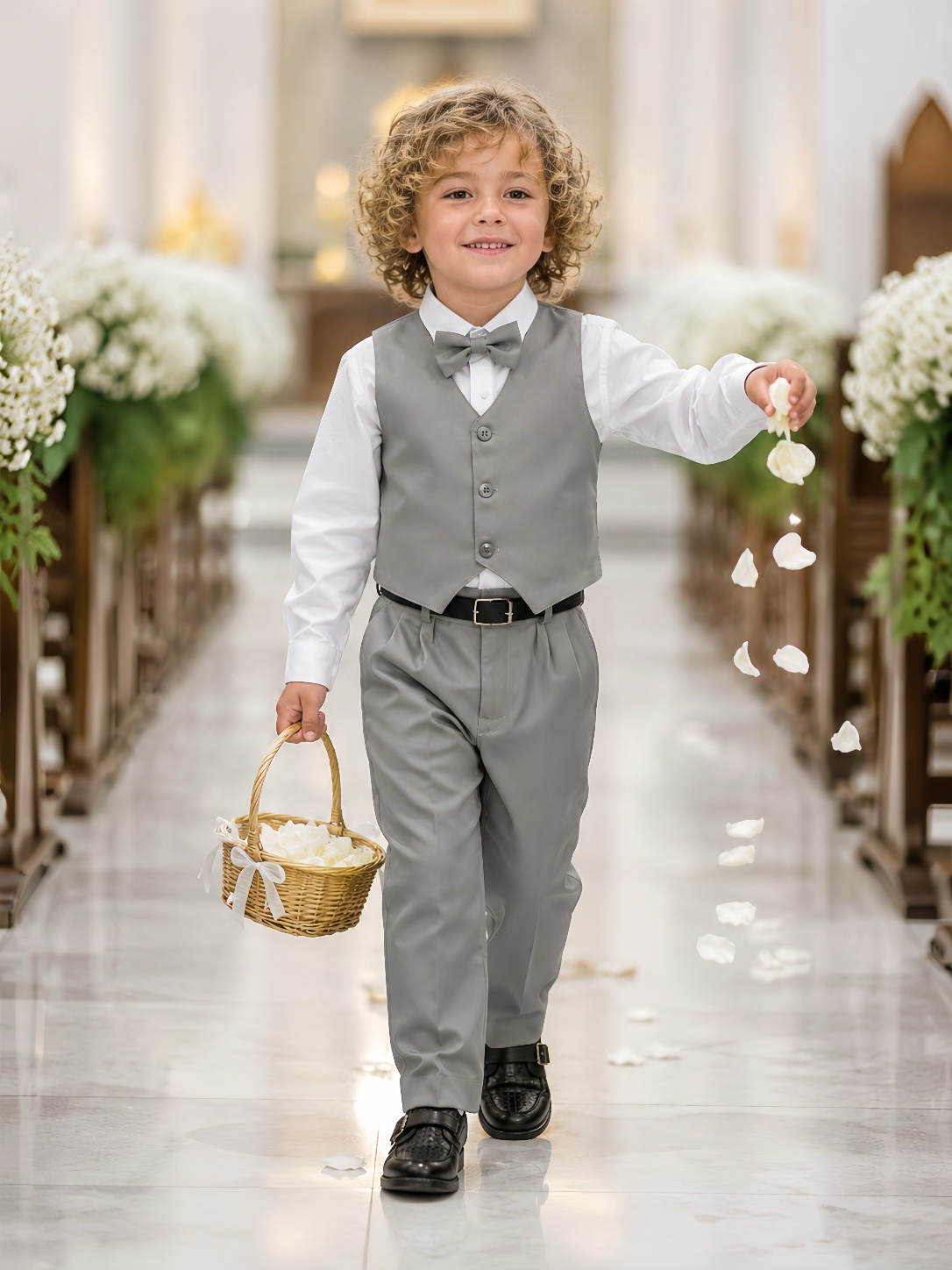 Conjunto Infantil Camisa Branca Calça Colete Gravata Cinza