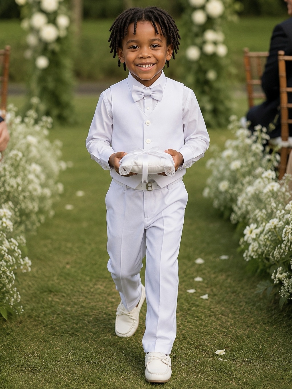 Conjunto Infantil Camisa Calça Colete e Gravata Branco