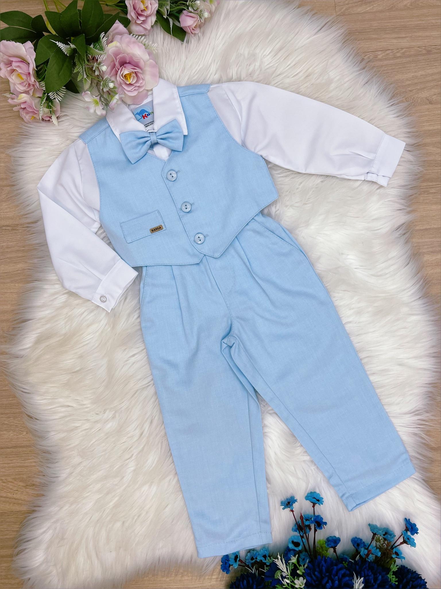Conjunto Social Camisa Branca C/ Calça Colete Gravata Azul