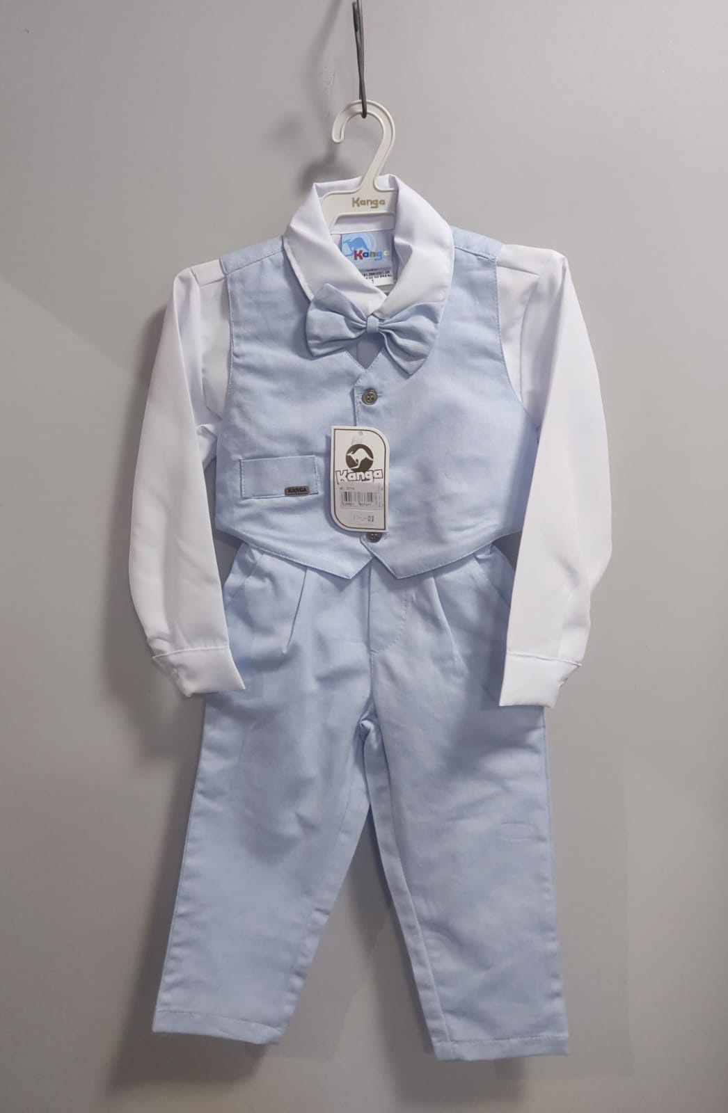 Conjunto Social Camisa Branca Calça e Colete Azul Claro
