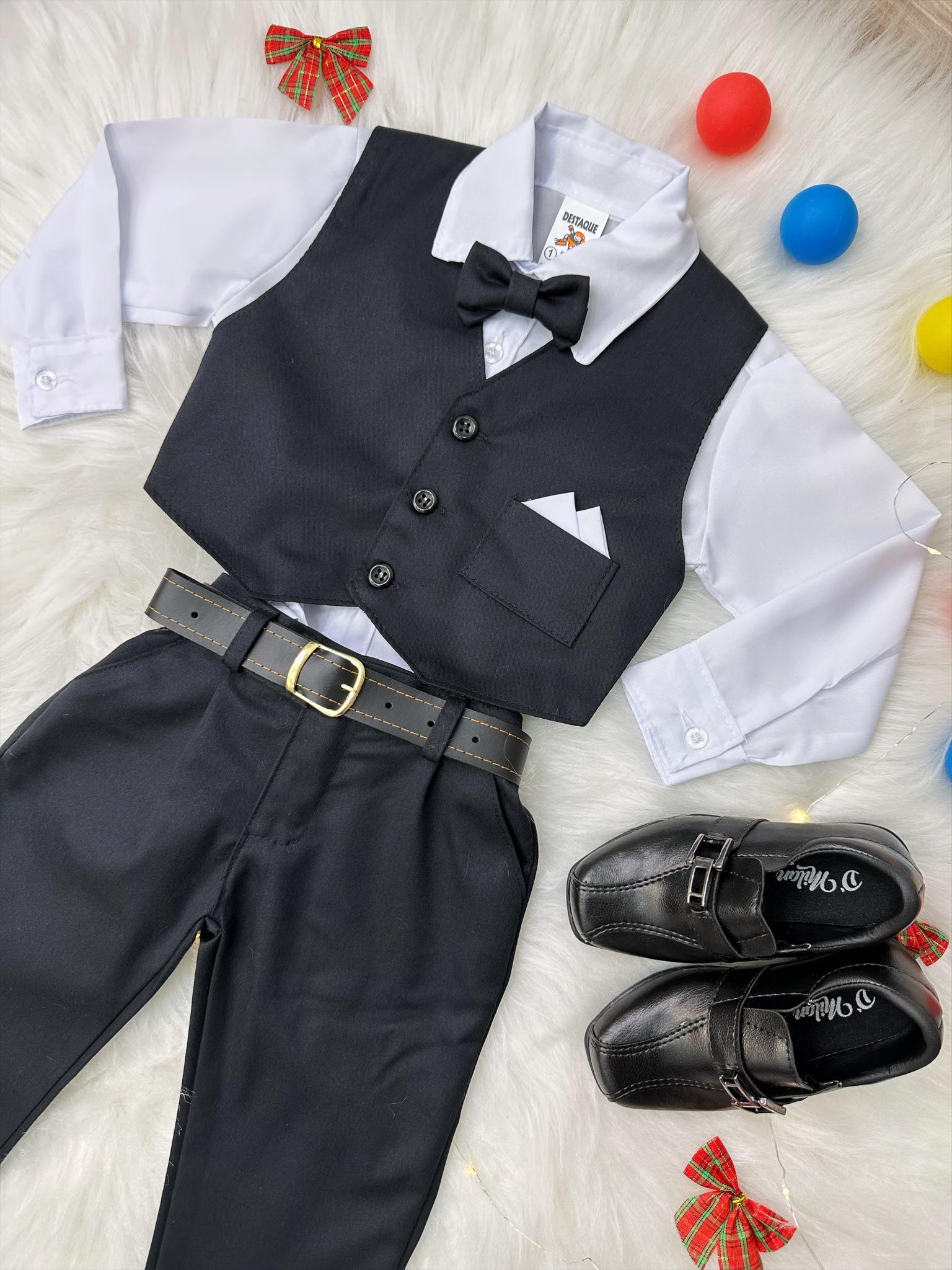 Conjunto Social Camisa Branca e Colete Calça Gravata Preto - Rosa ...