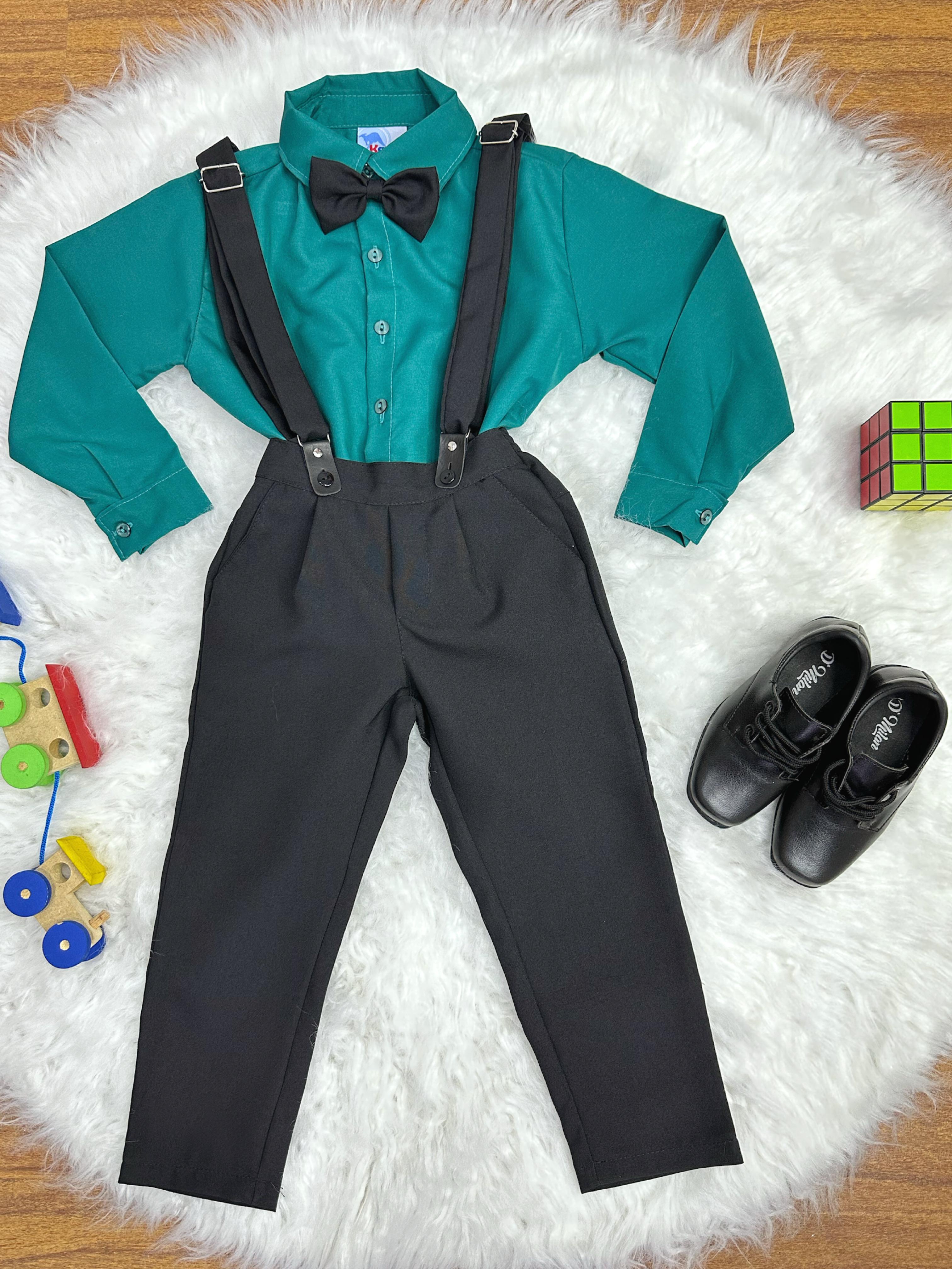 Conjunto Social Camisa Calça Gravata e Susp. Verde Escuro