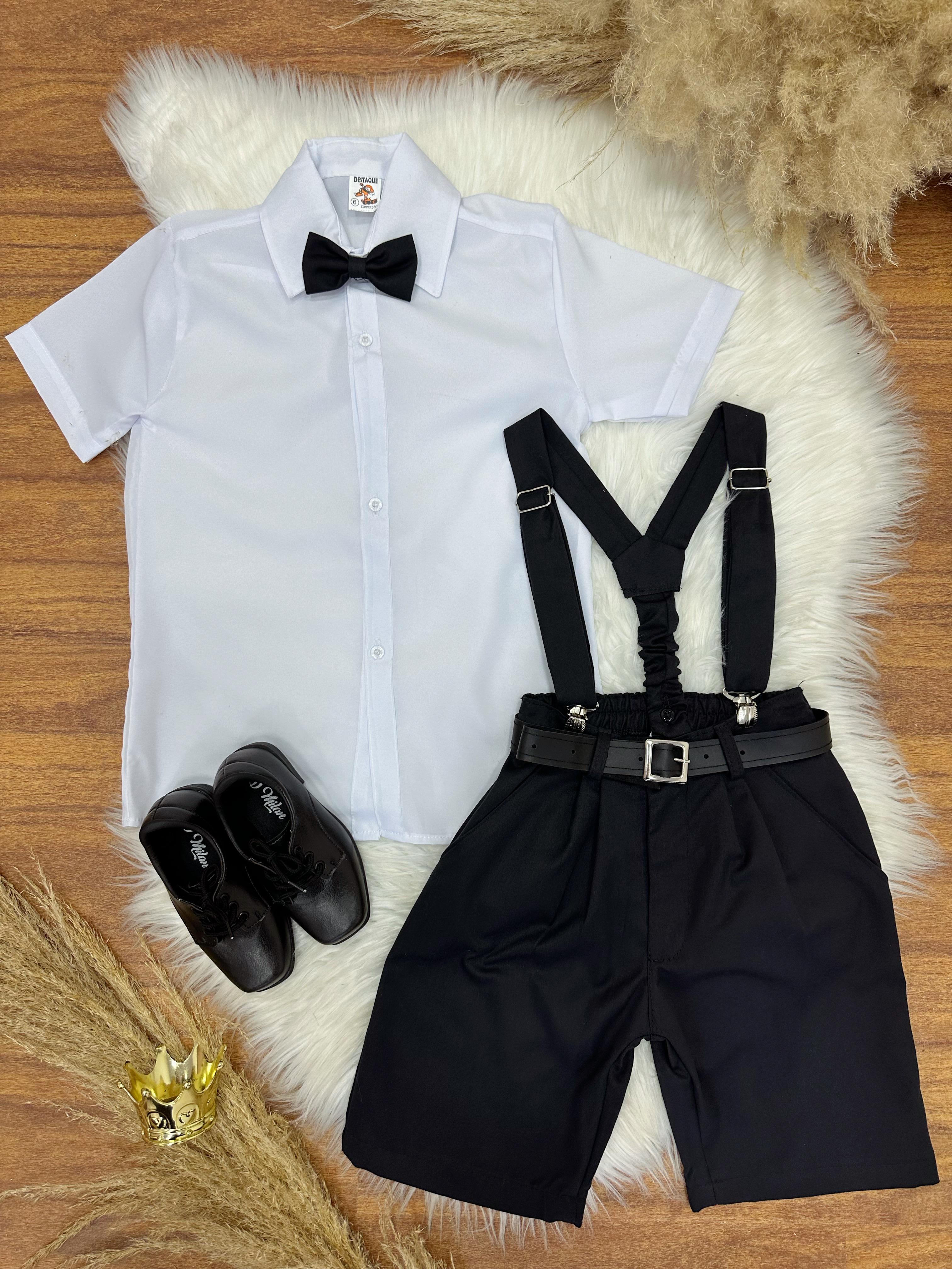 Conjunto Social Camisa Susp.Gravata e Short Preto