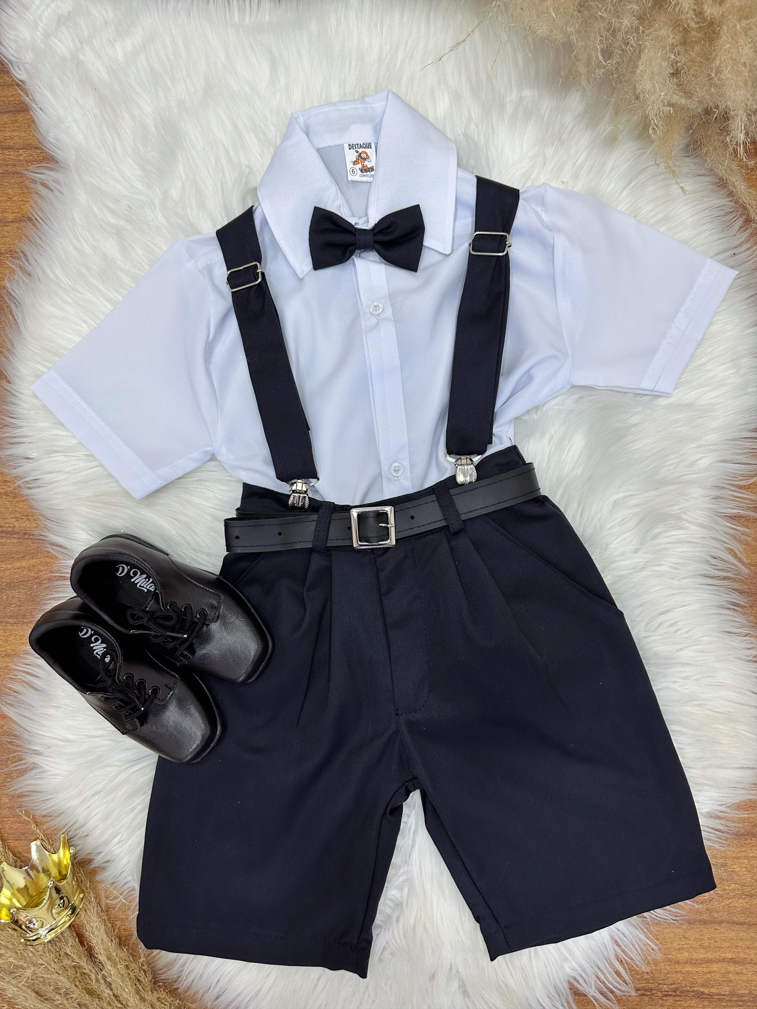 Conjunto Social Camisa Susp.Gravata e Short Preto