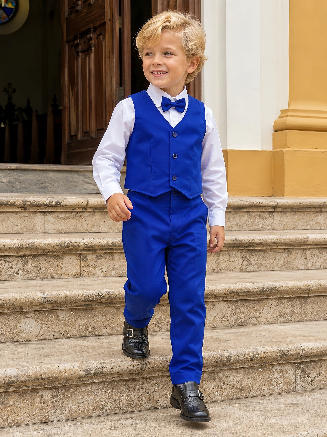 Conjunto Social Pajem Camisa Branca Calça e Colete Azul Royal